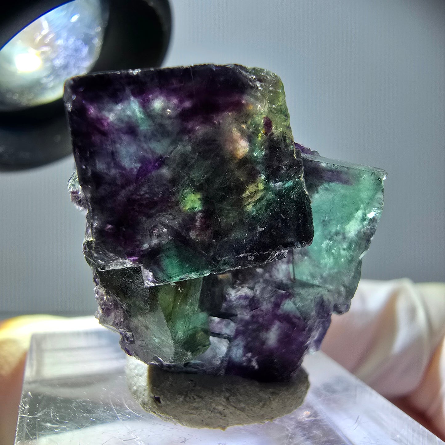 Seltene Phantom Fluorit Würfel Stufe, grün lila Okorusu, Namibia 29*23*16mm