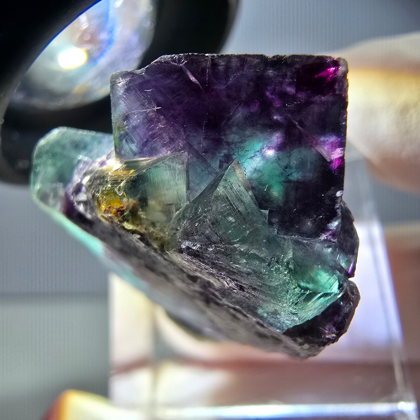 Seltene Phantom Fluorit Würfel Stufe, grün lila Okorusu, Namibia 29*23*16mm