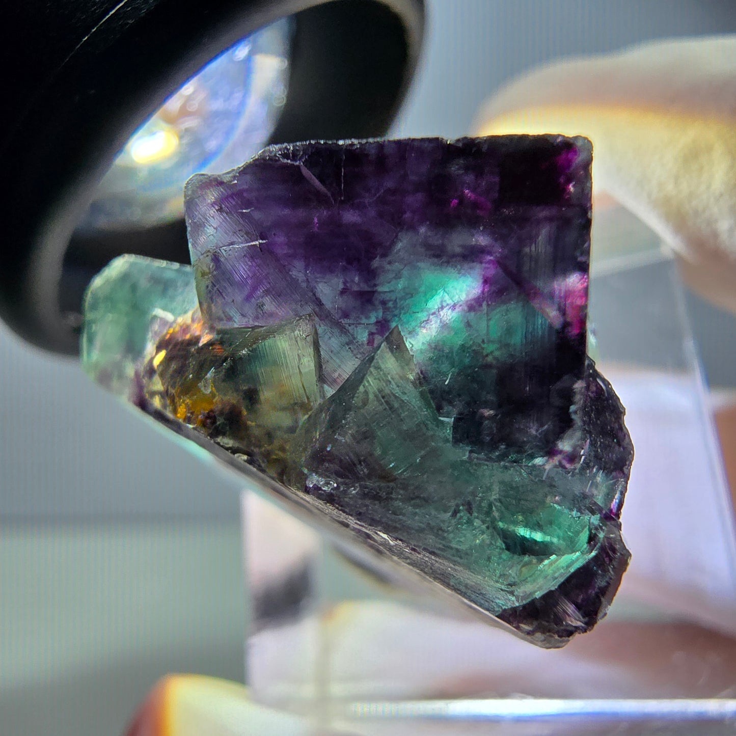 Seltene Phantom Fluorit Würfel Stufe, grün lila Okorusu, Namibia 29*23*16mm