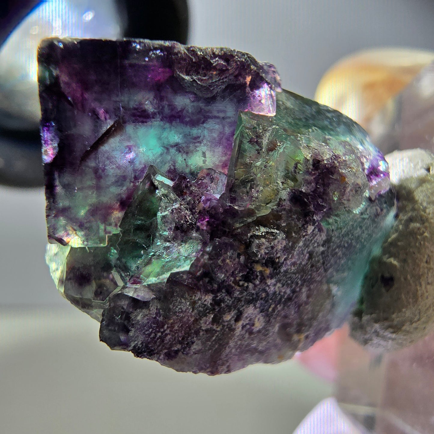 Seltene Phantom Fluorit Würfel Stufe, grün lila Okorusu, Namibia 29*23*16mm