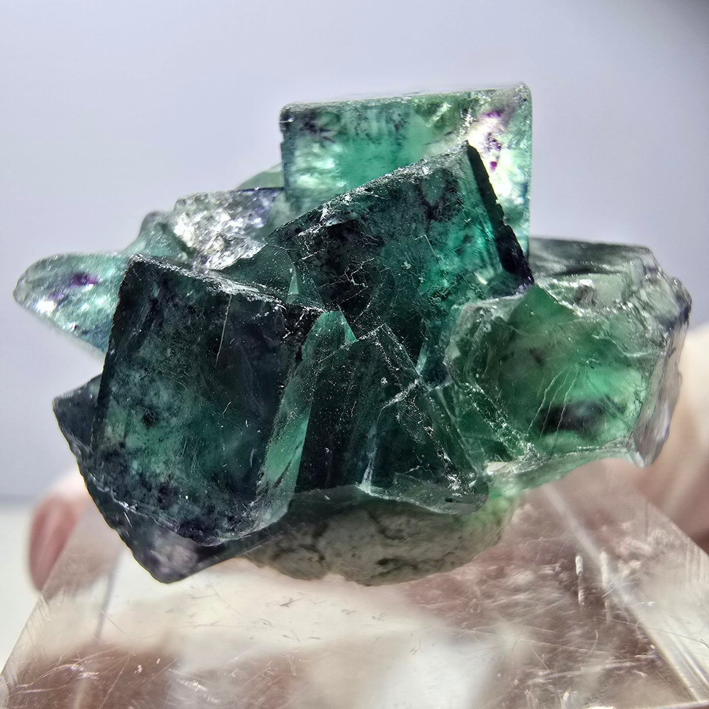 Seltene Phantom Fluorit Würfel Stufe, grün lila Okorusu, Namibia 31*23*16mm