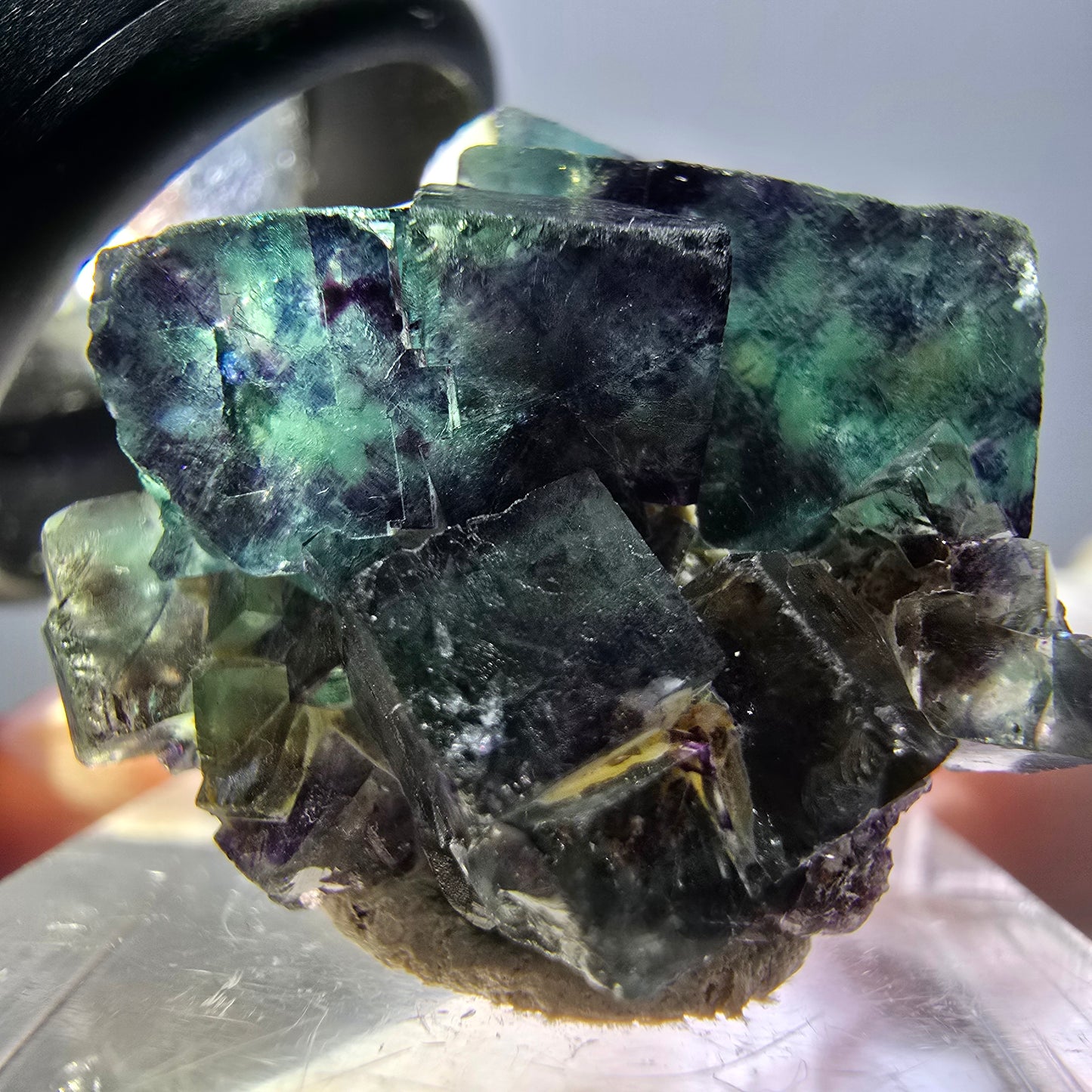 Rare spécimen de cube de fluorite fantôme, vert-violet, Okorusu, Namibie, 28 x 26 x 16 mm