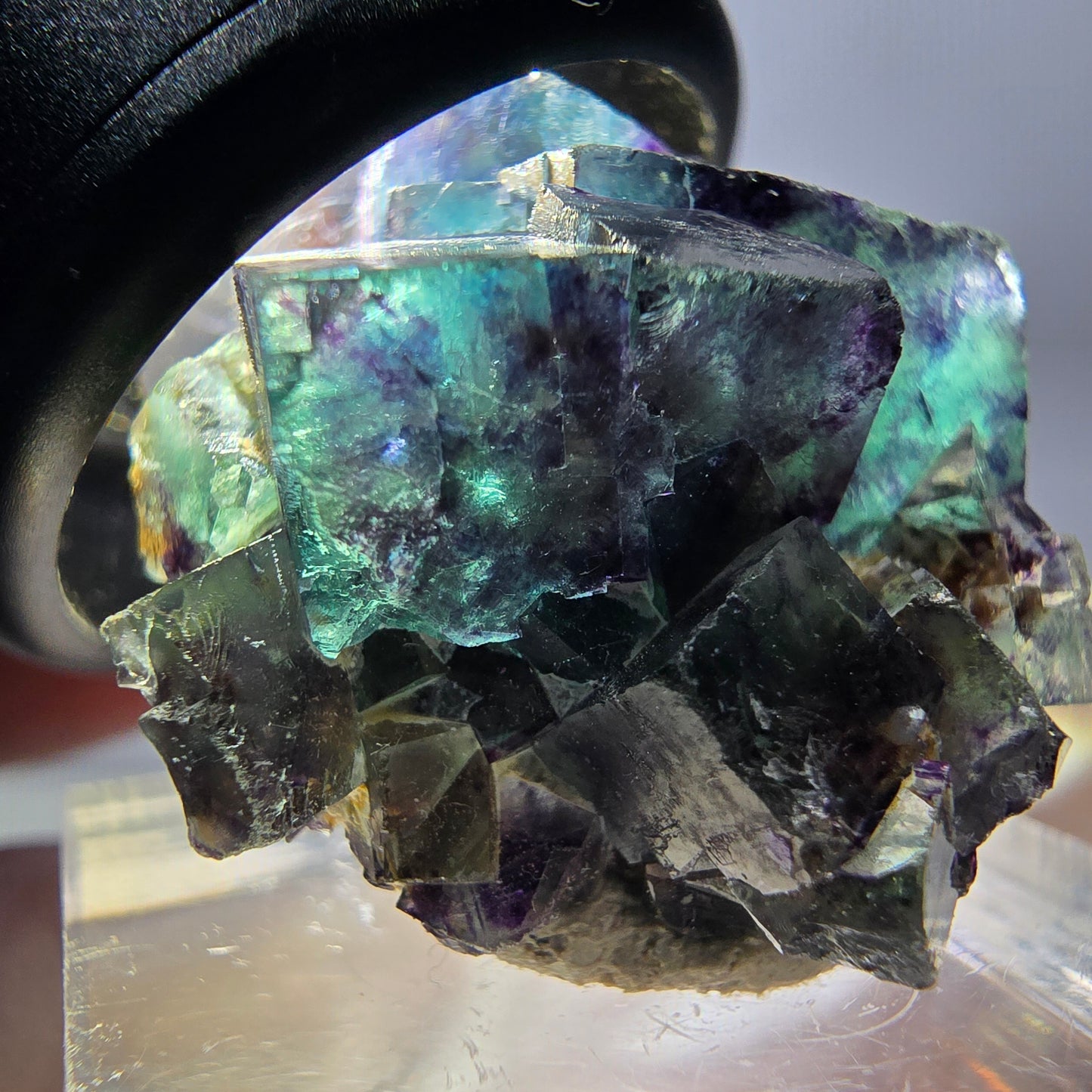Rare spécimen de cube de fluorite fantôme, vert-violet, Okorusu, Namibie, 28 x 26 x 16 mm