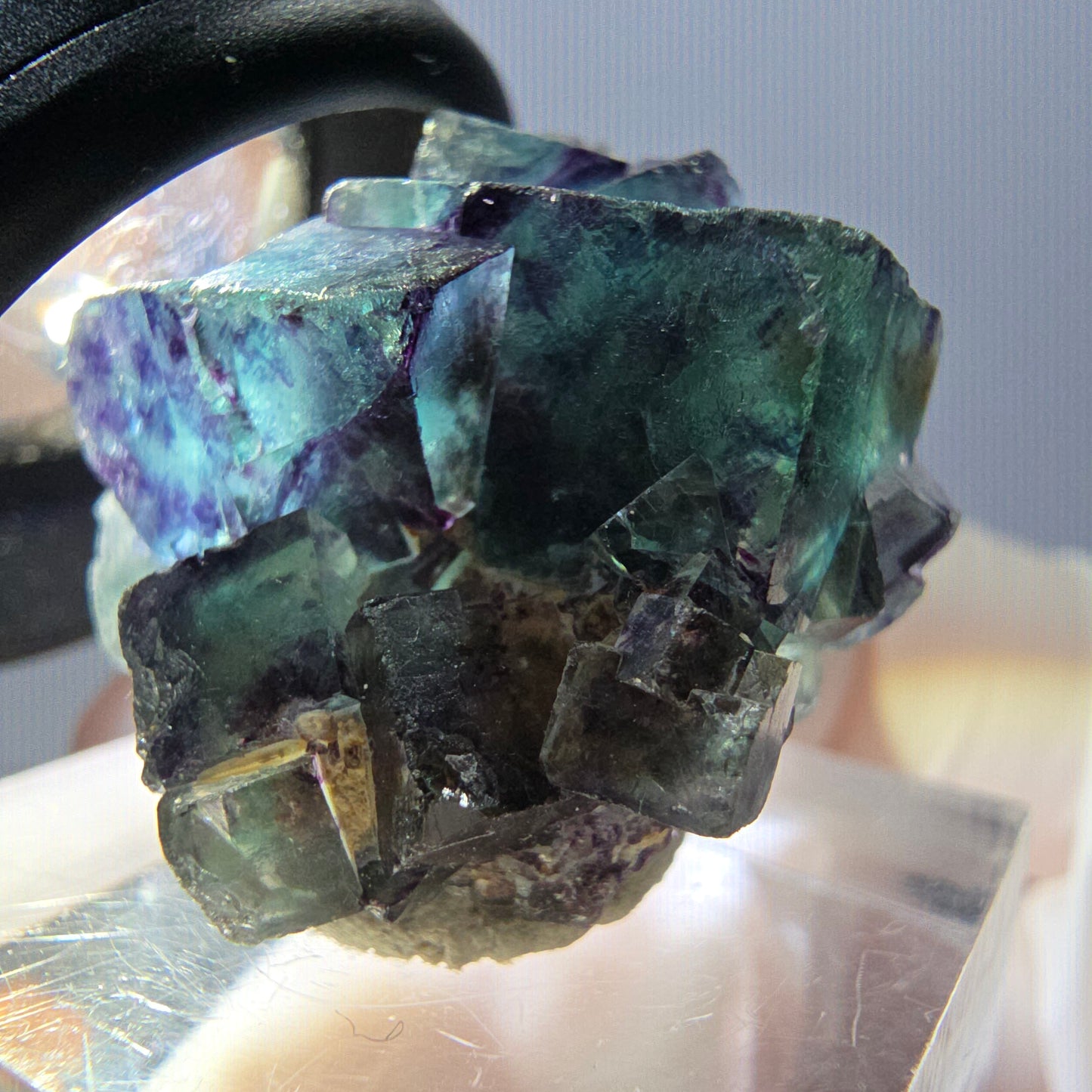 Rare spécimen de cube de fluorite fantôme, vert-violet, Okorusu, Namibie, 28 x 26 x 16 mm