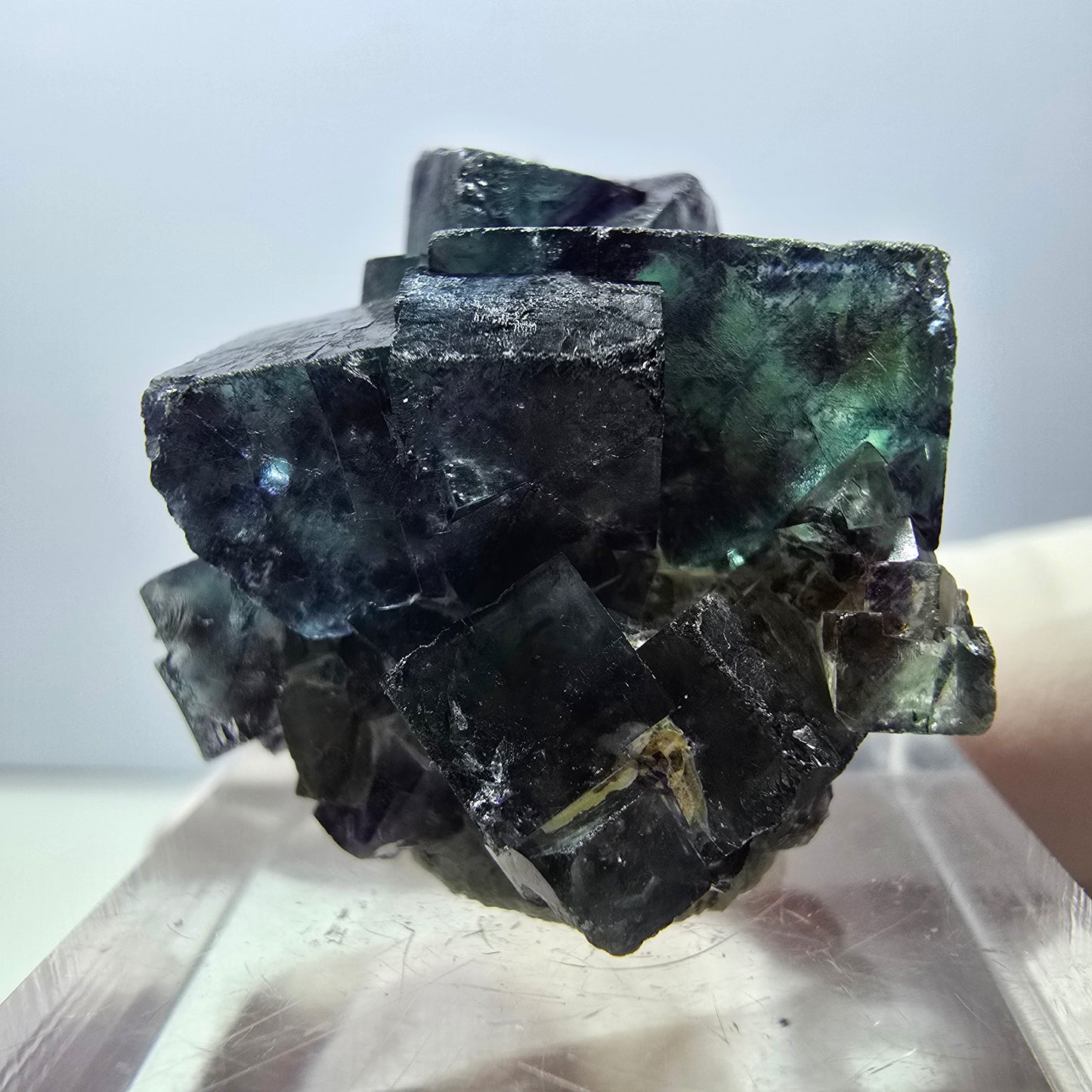 Rare spécimen de cube de fluorite fantôme, vert-violet, Okorusu, Namibie, 28 x 26 x 16 mm