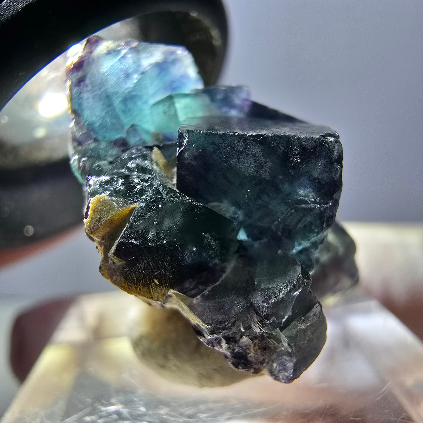 Rare spécimen de cube de fluorite fantôme, vert-violet, Okorusu, Namibie, 28 x 26 x 16 mm