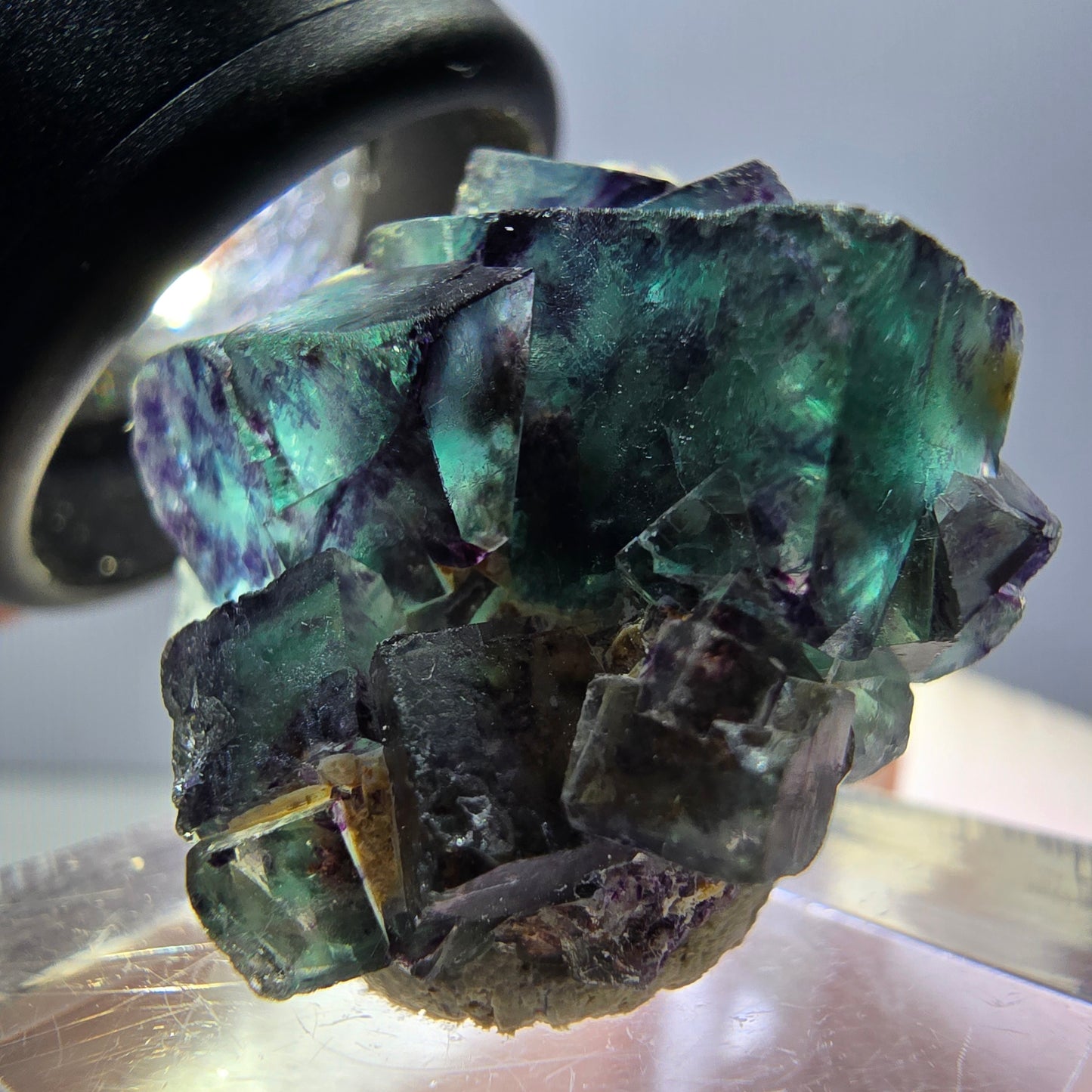 Rare spécimen de cube de fluorite fantôme, vert-violet, Okorusu, Namibie, 28 x 26 x 16 mm