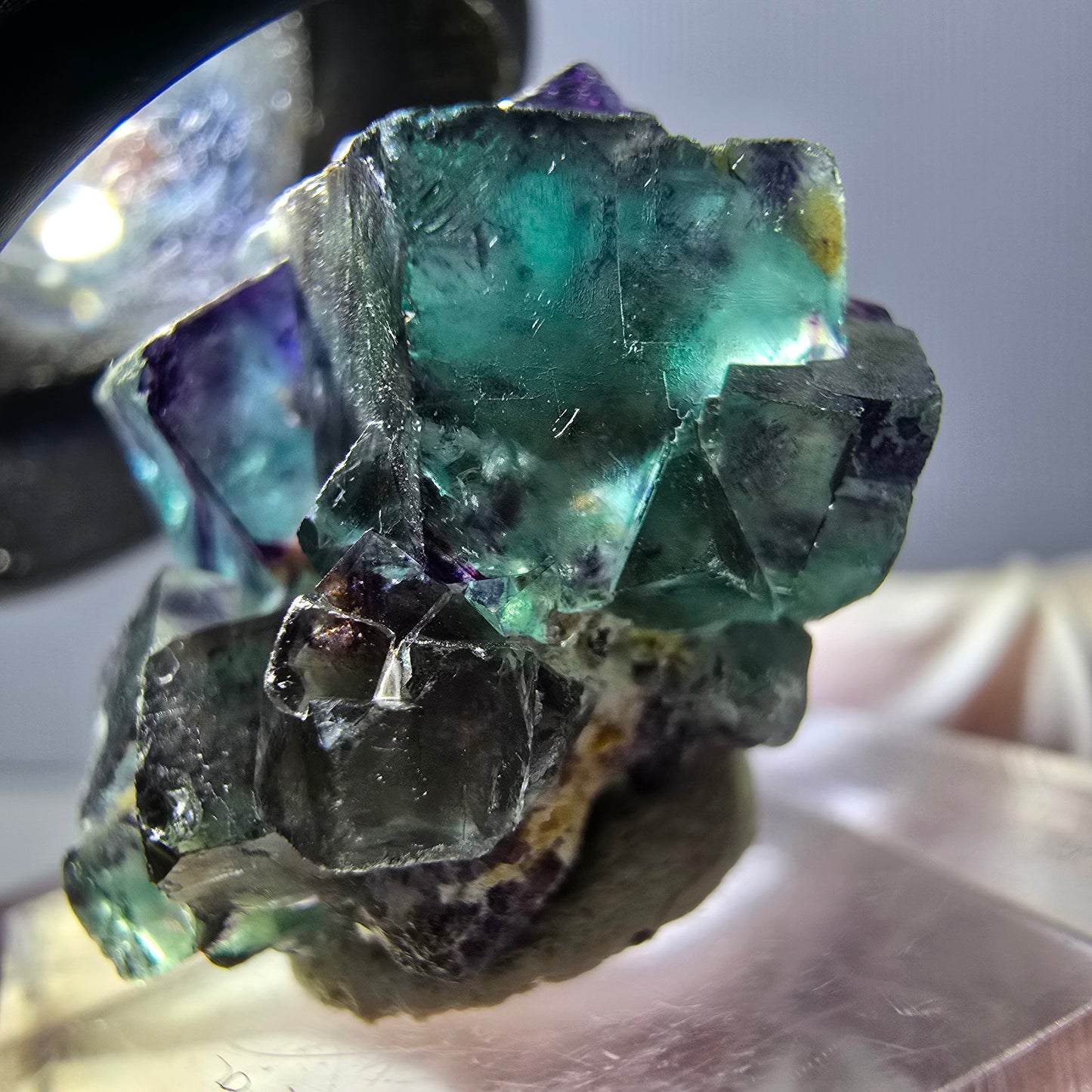 Rare spécimen de cube de fluorite fantôme, vert-violet, Okorusu, Namibie, 28 x 26 x 16 mm