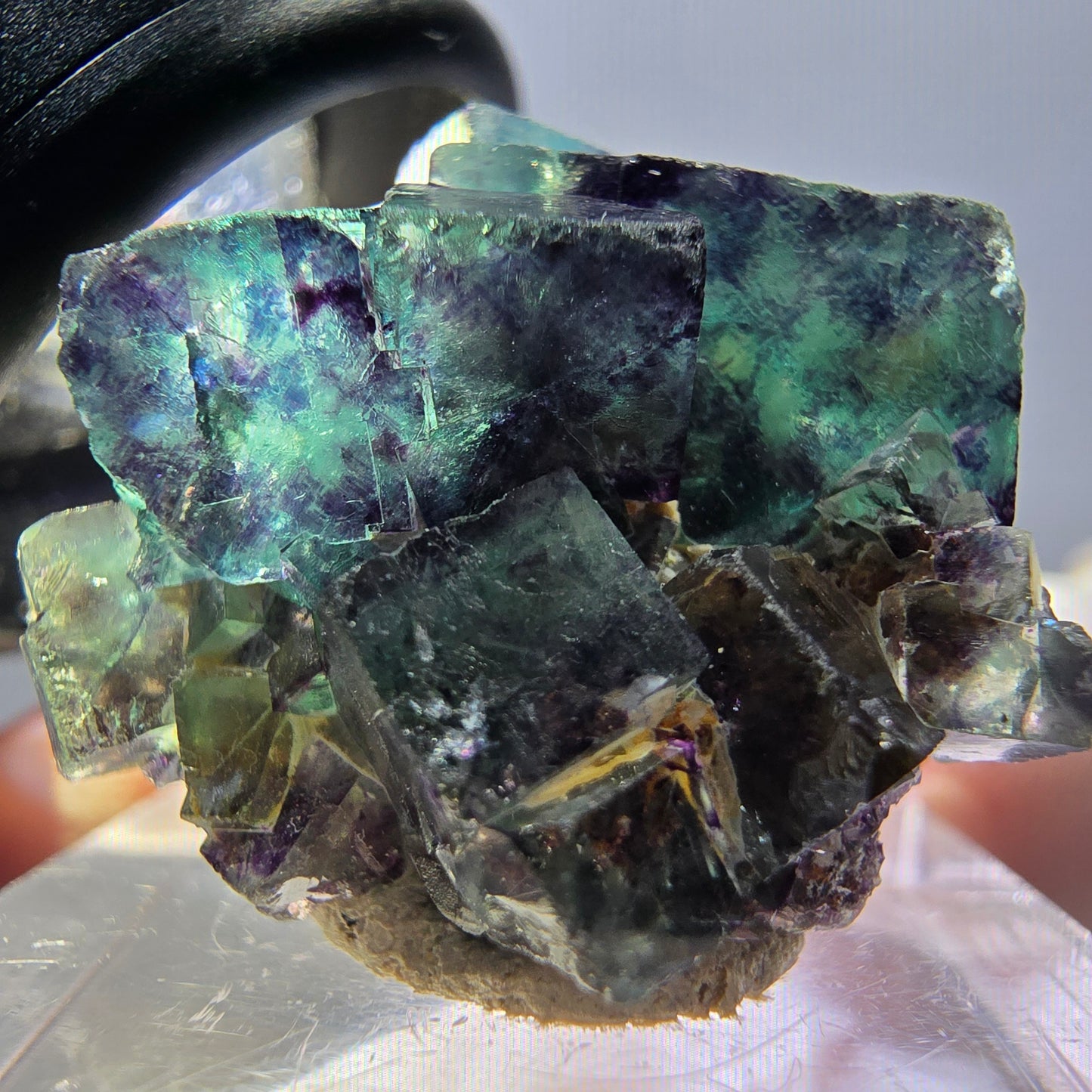 Rare spécimen de cube de fluorite fantôme, vert-violet, Okorusu, Namibie, 28 x 26 x 16 mm