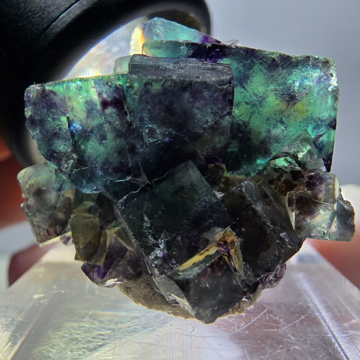 Rare spécimen de cube de fluorite fantôme, vert-violet, Okorusu, Namibie, 28 x 26 x 16 mm