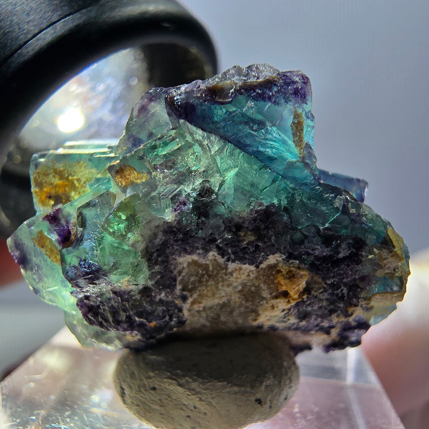 Rare spécimen de cube de fluorite fantôme, vert-violet, Okorusu, Namibie, 28 x 26 x 16 mm