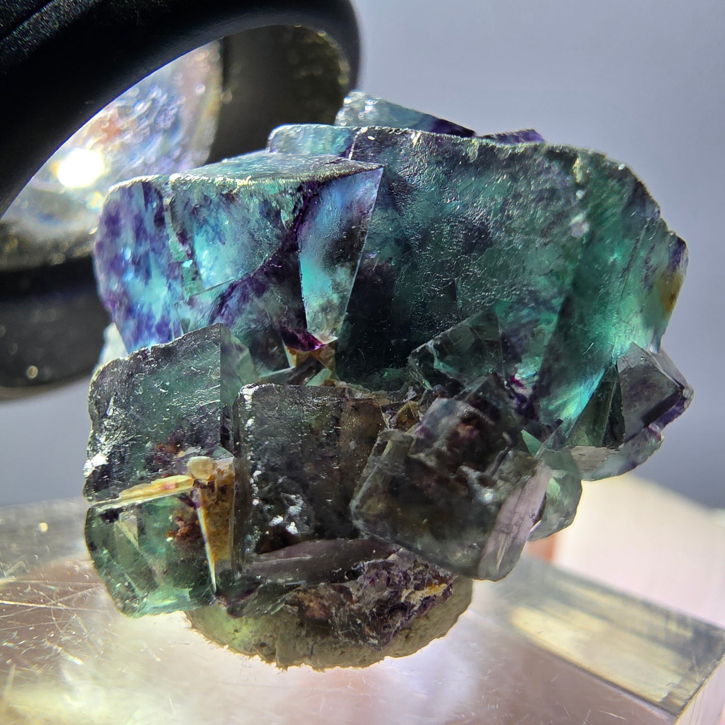 Rare spécimen de cube de fluorite fantôme, vert-violet, Okorusu, Namibie, 28 x 26 x 16 mm