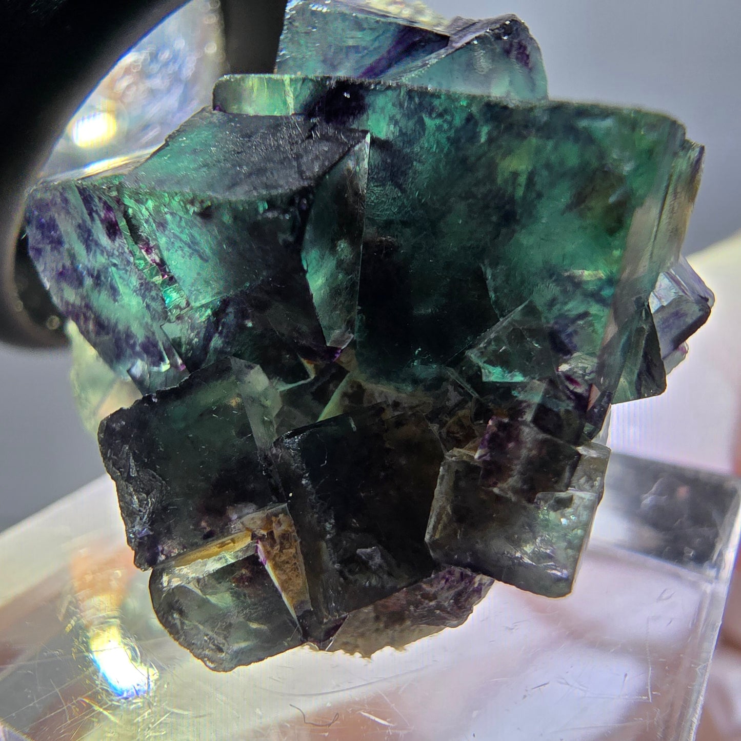Rare spécimen de cube de fluorite fantôme, vert-violet, Okorusu, Namibie, 28 x 26 x 16 mm