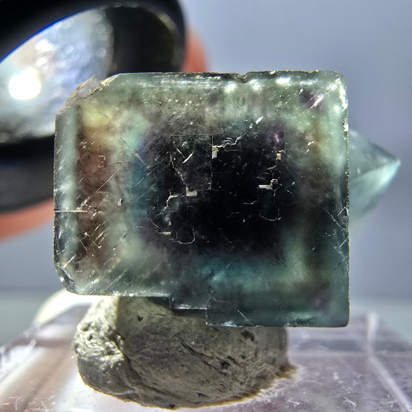 Rare spécimen de cube de fluorite fantôme, vert-violet, Okorusu, Namibie, 22 x 14 x 13 mm