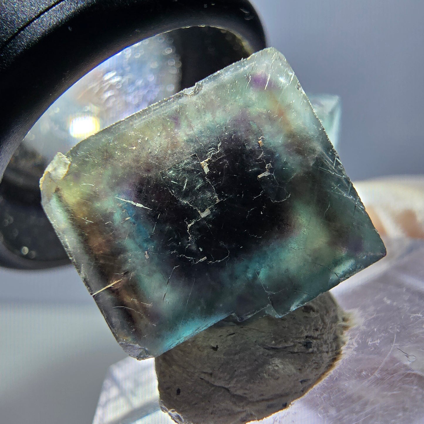 Rare spécimen de cube de fluorite fantôme, vert-violet, Okorusu, Namibie, 22 x 14 x 13 mm