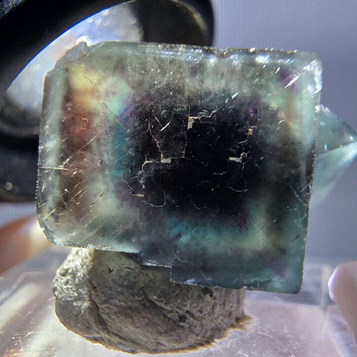 Rare spécimen de cube de fluorite fantôme, vert-violet, Okorusu, Namibie, 22 x 14 x 13 mm