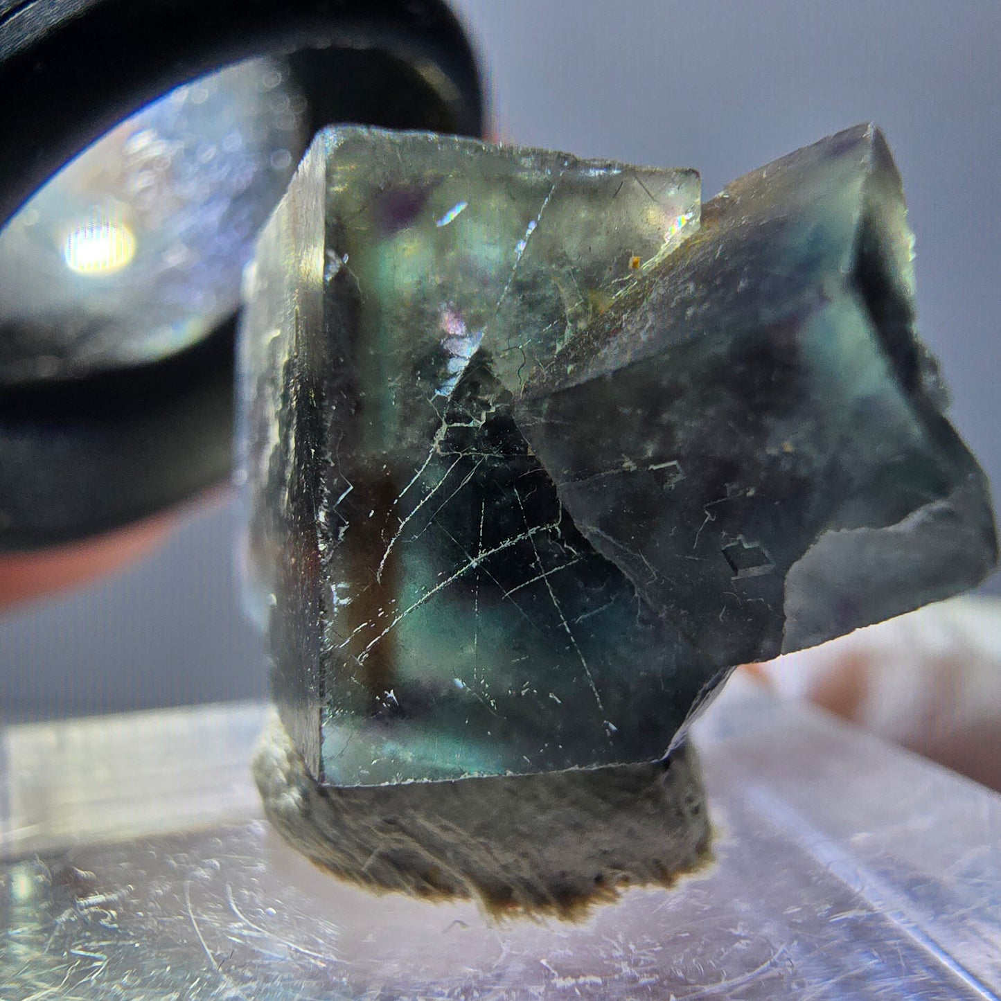 Rare spécimen de cube de fluorite fantôme, vert-violet, Okorusu, Namibie, 22 x 14 x 13 mm
