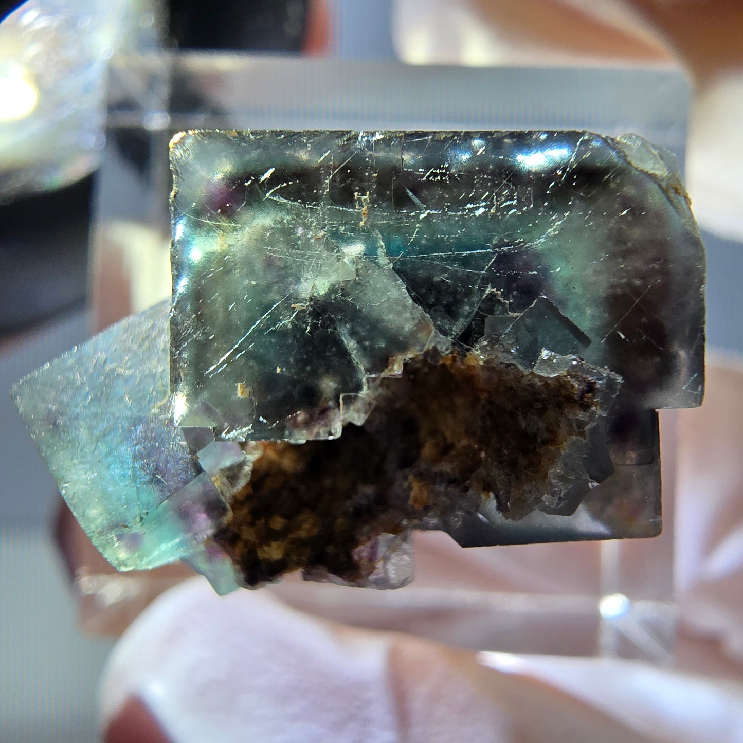 Rare spécimen de cube de fluorite fantôme, vert-violet, Okorusu, Namibie, 22 x 14 x 13 mm