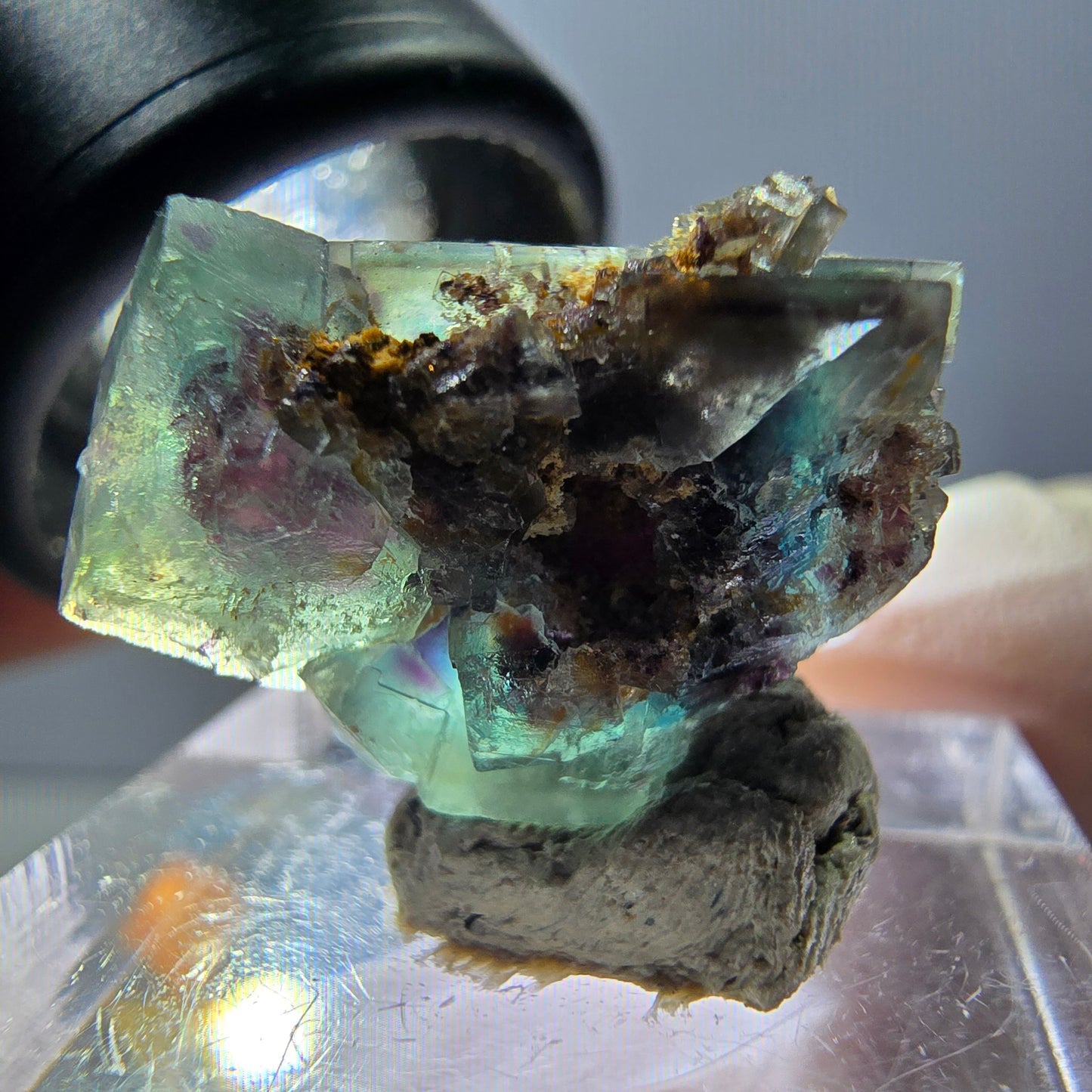 Rare spécimen de cube de fluorite fantôme, vert-violet, Okorusu, Namibie, 22 x 14 x 13 mm