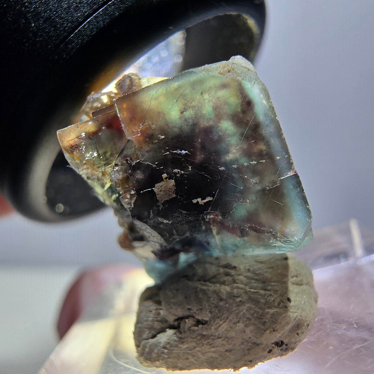 Rare spécimen de cube de fluorite fantôme, vert-violet, Okorusu, Namibie, 22 x 14 x 13 mm