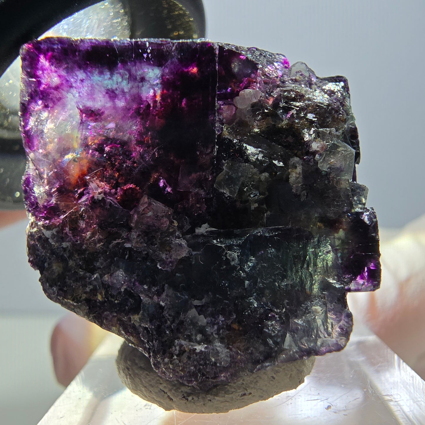 Rare spécimen de cube de fluorite fantôme, vert-violet, Okorusu, Namibie, 27 x 27 x 18 mm
