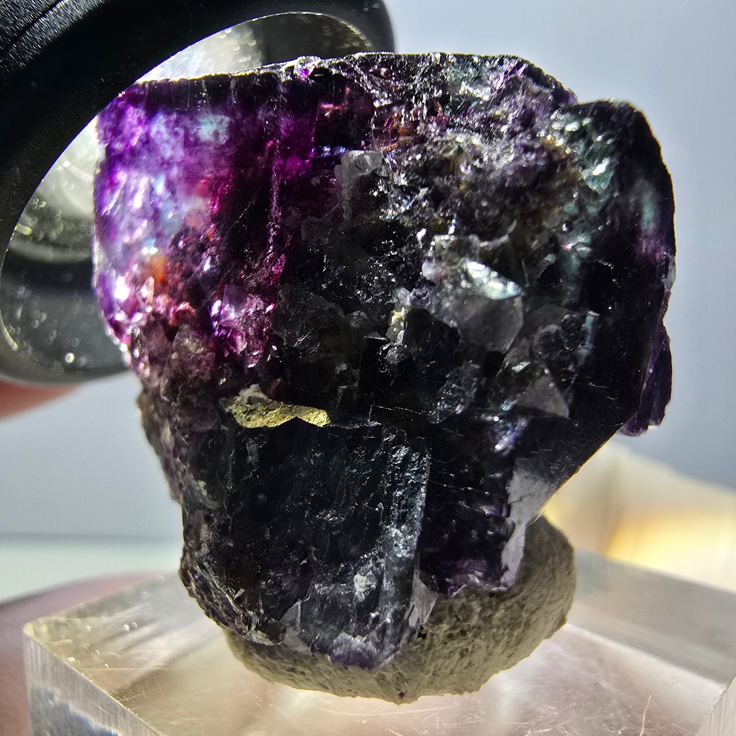 Rare spécimen de cube de fluorite fantôme, vert-violet, Okorusu, Namibie, 27 x 27 x 18 mm