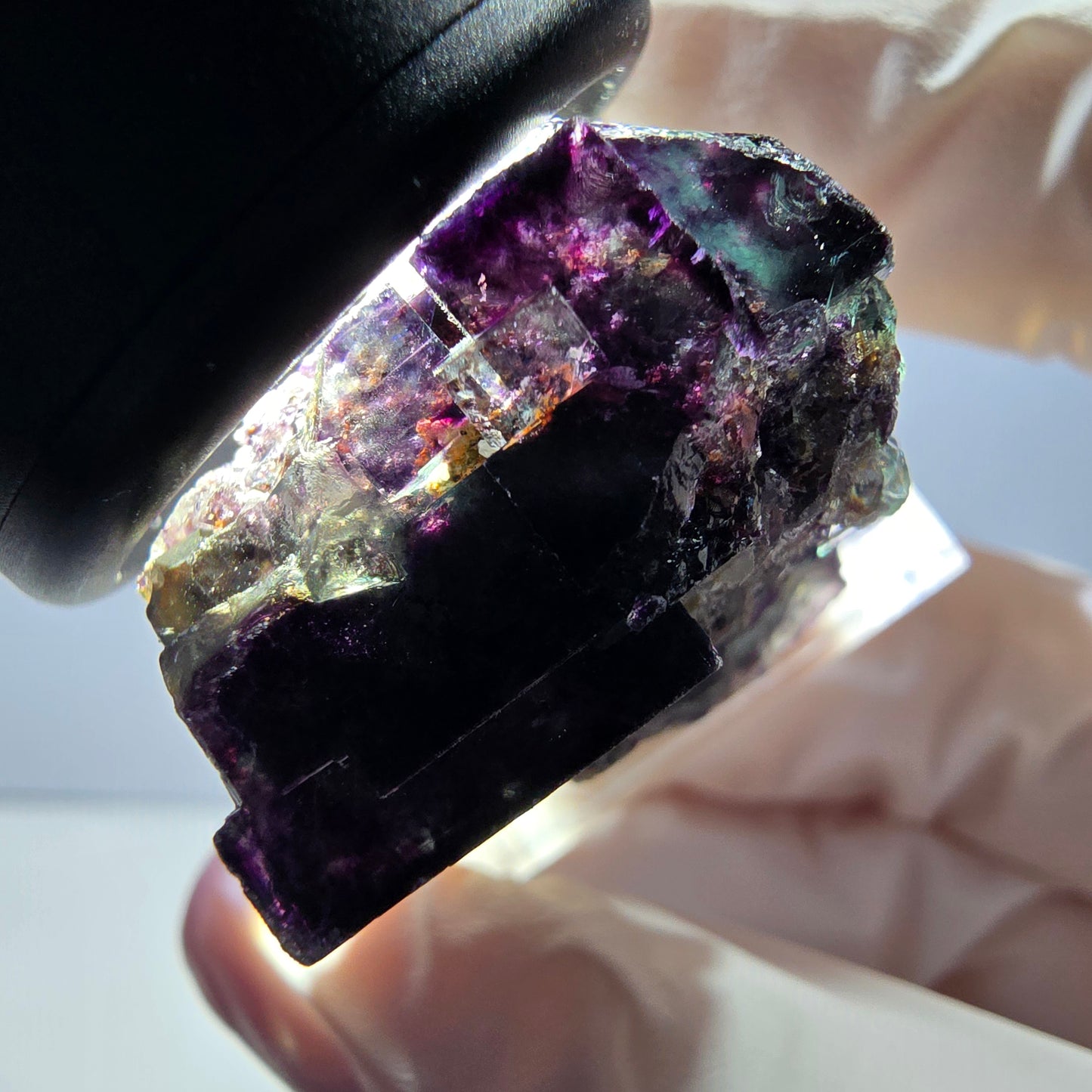 Rare spécimen de cube de fluorite fantôme, vert-violet, Okorusu, Namibie, 27 x 27 x 18 mm