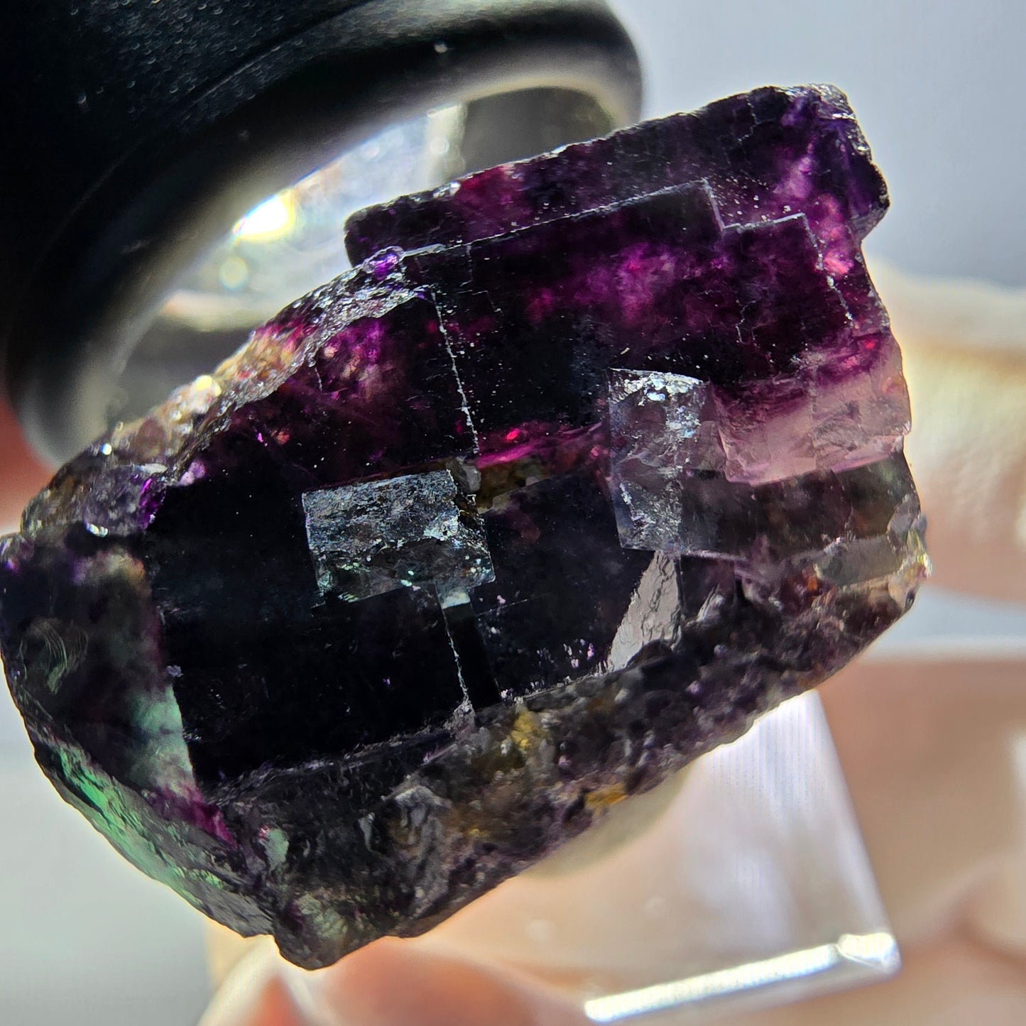 Rare spécimen de cube de fluorite fantôme, vert-violet, Okorusu, Namibie, 27 x 27 x 18 mm