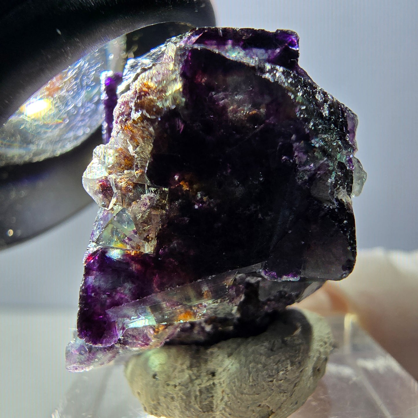 Rare spécimen de cube de fluorite fantôme, vert-violet, Okorusu, Namibie, 27 x 27 x 18 mm