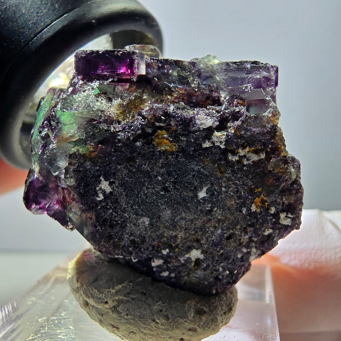 Rare spécimen de cube de fluorite fantôme, vert-violet, Okorusu, Namibie, 27 x 27 x 18 mm
