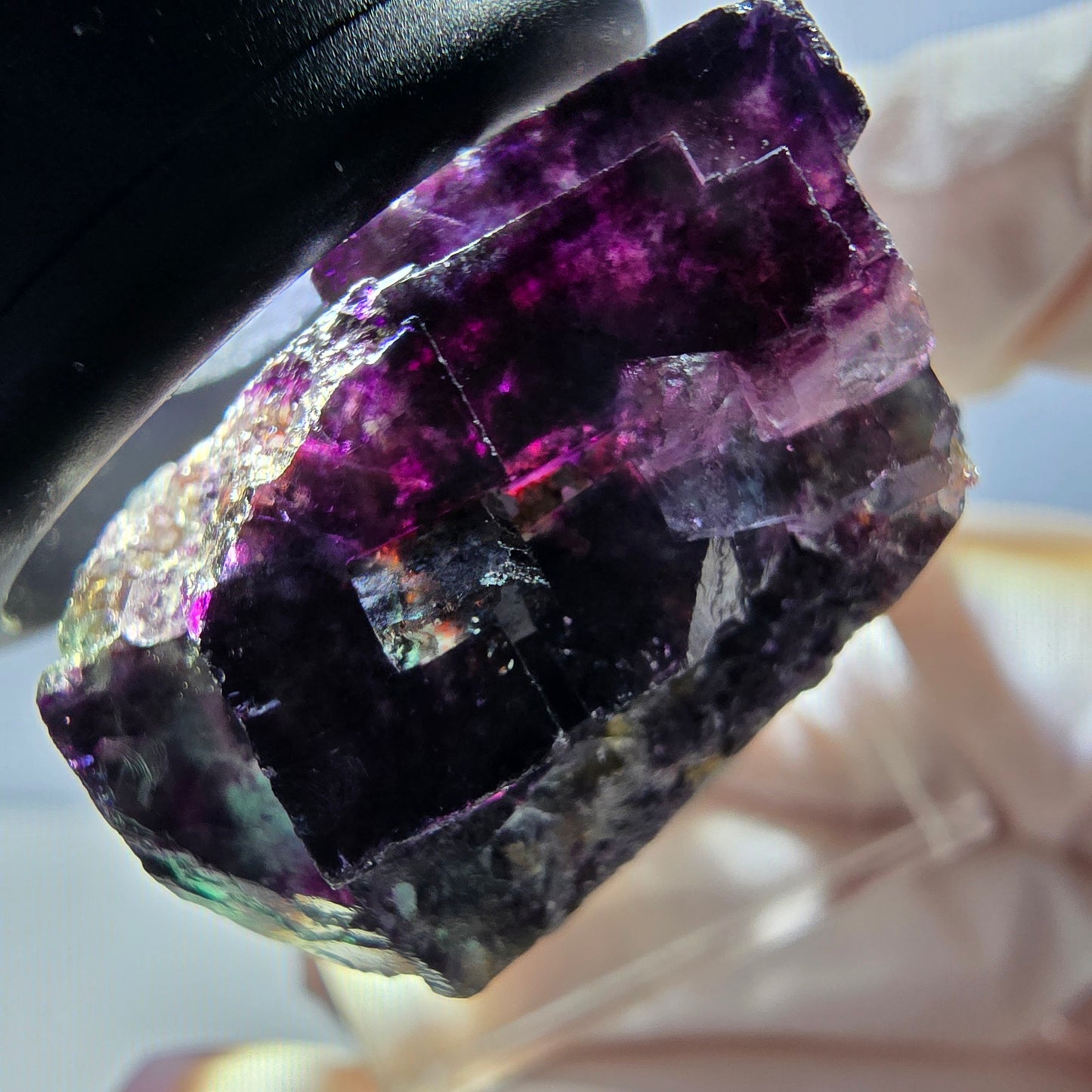 Rare spécimen de cube de fluorite fantôme, vert-violet, Okorusu, Namibie, 27 x 27 x 18 mm