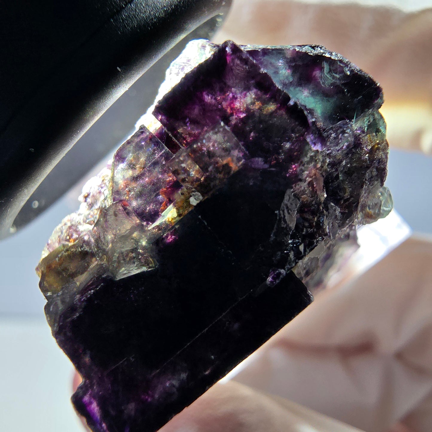 Rare spécimen de cube de fluorite fantôme, vert-violet, Okorusu, Namibie, 27 x 27 x 18 mm