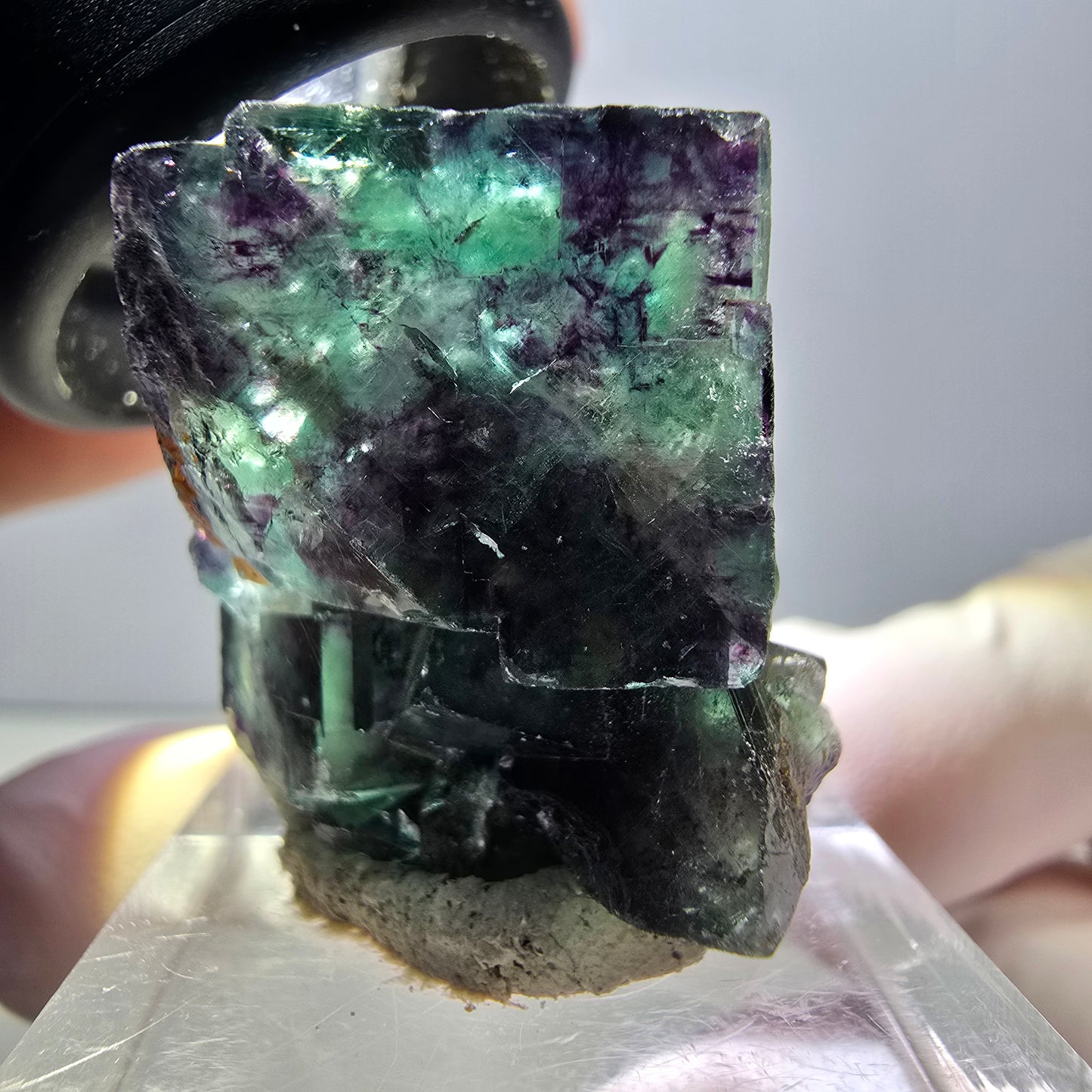 Spécimen rare de cube de fluorite fantôme, vert-violet, Okorusu, Namibie, 27 x 25 x 19 mm