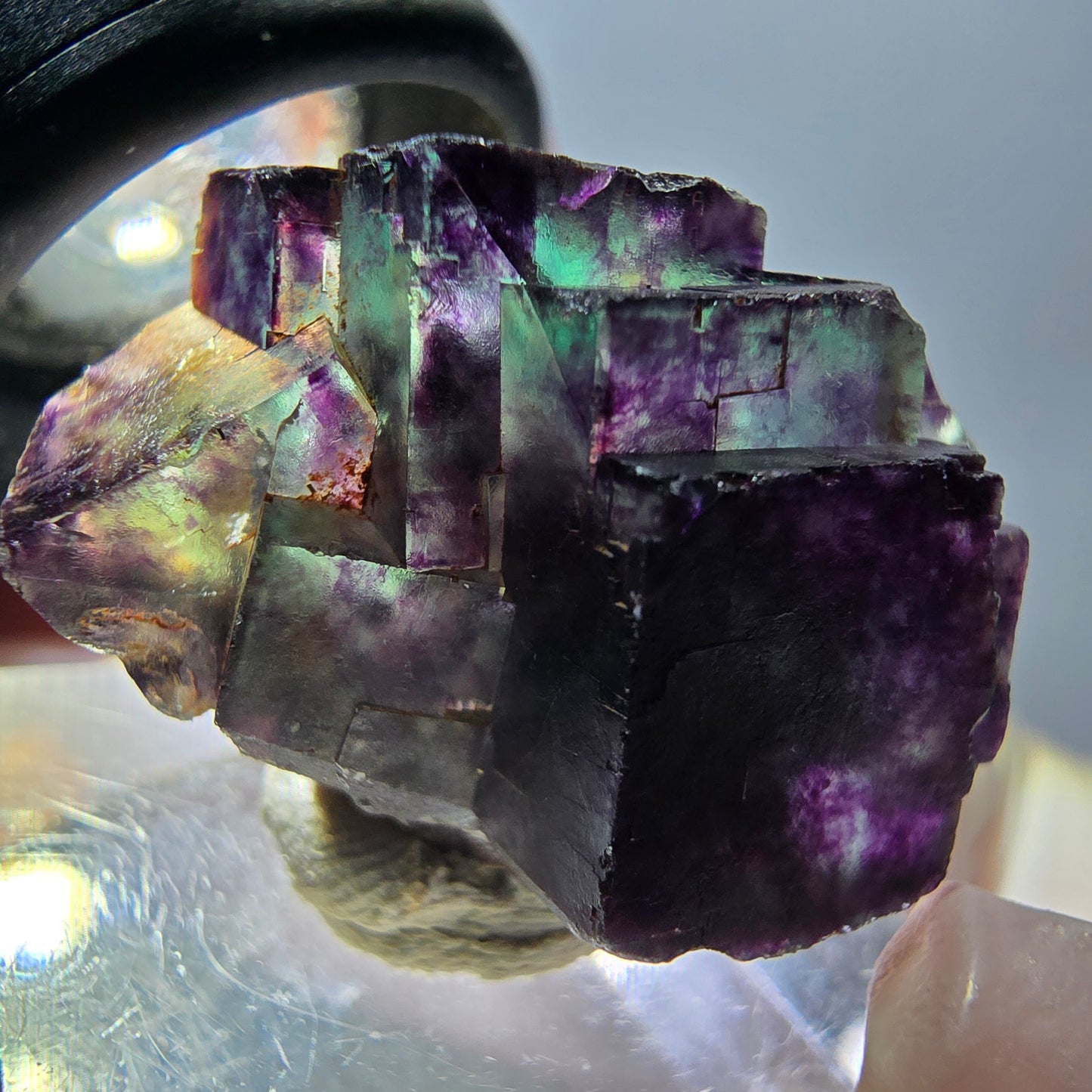 Spécimen rare de cube de fluorite fantôme, vert-violet, Okorusu, Namibie, 28 x 22 x 16 mm