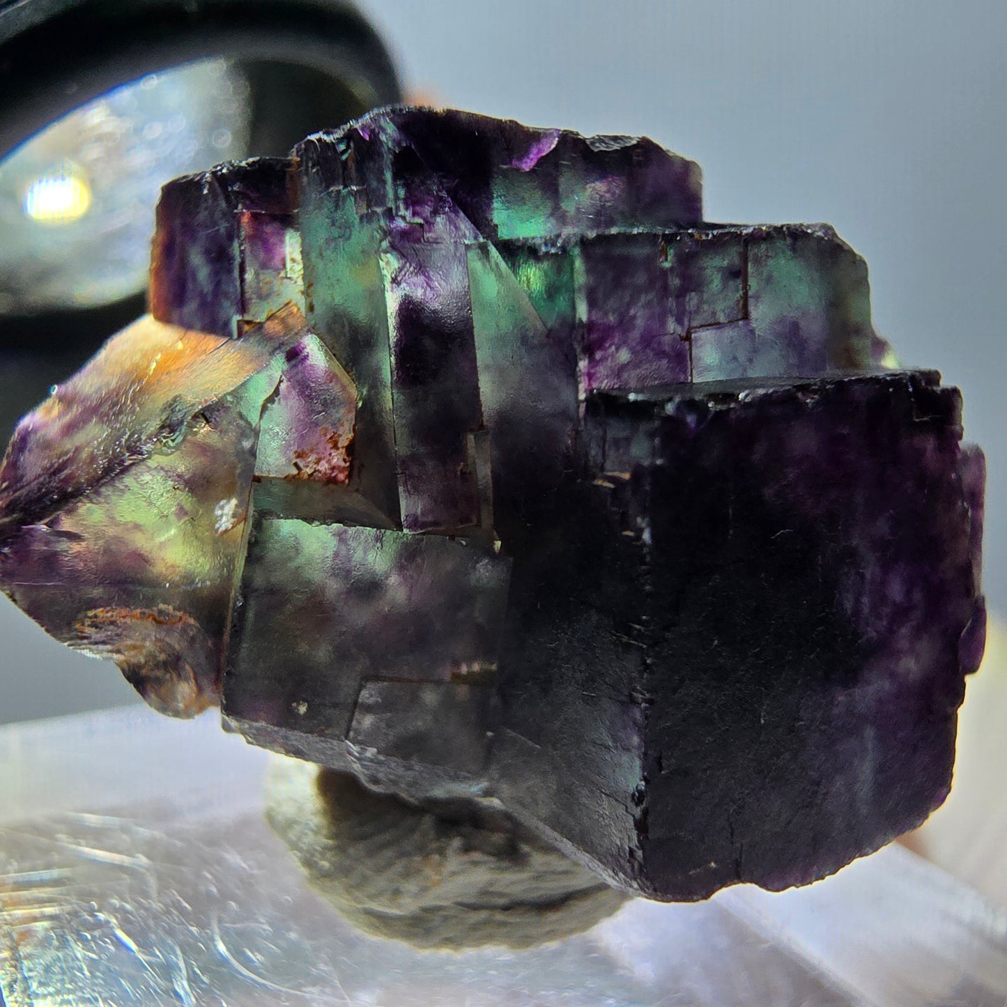 Spécimen rare de cube de fluorite fantôme, vert-violet, Okorusu, Namibie, 28 x 22 x 16 mm