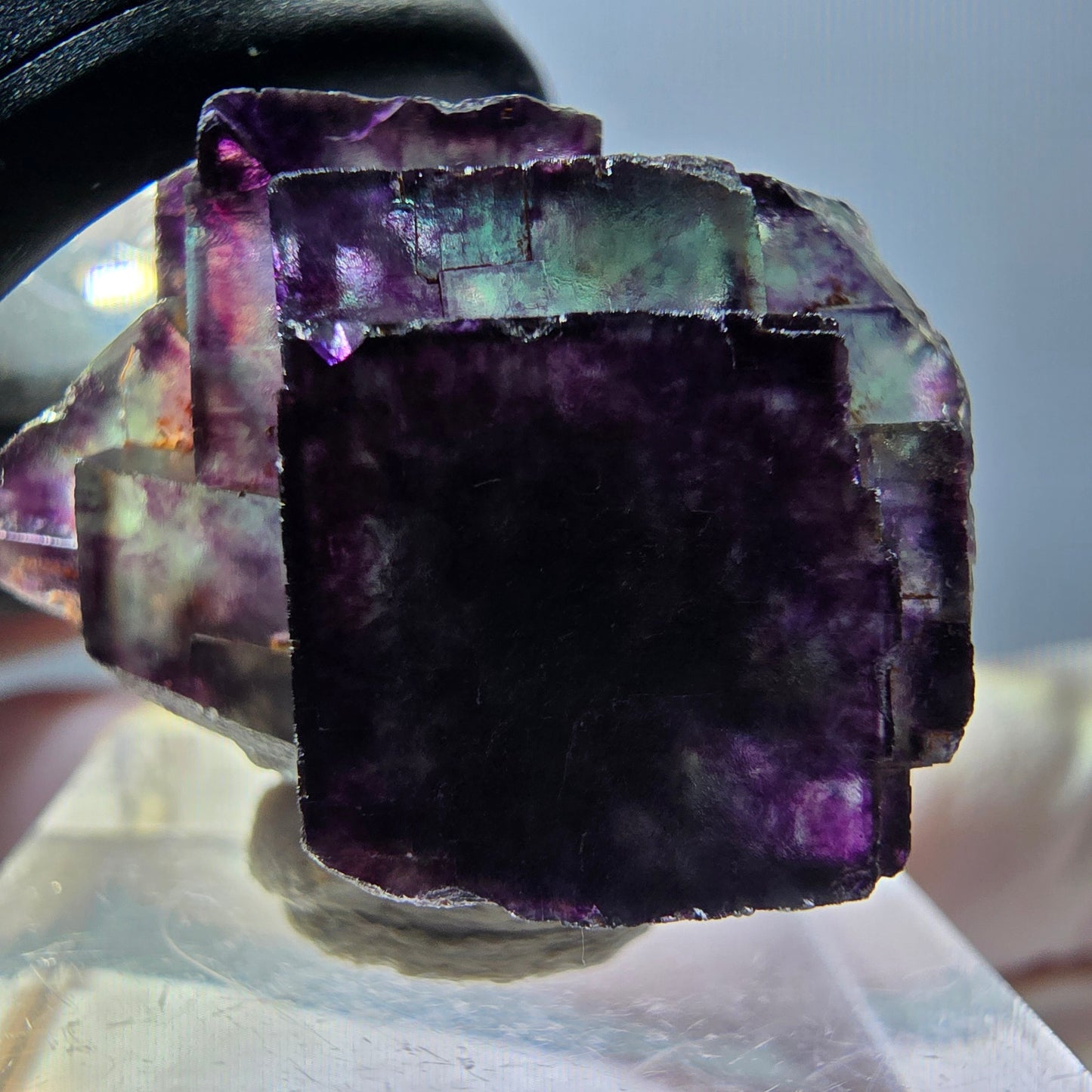 Spécimen rare de cube de fluorite fantôme, vert-violet, Okorusu, Namibie, 28 x 22 x 16 mm