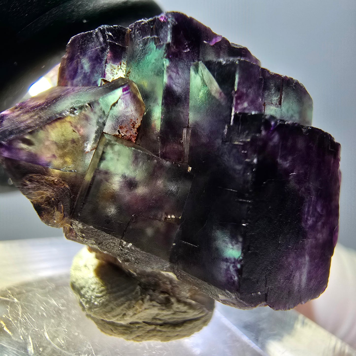 Spécimen rare de cube de fluorite fantôme, vert-violet, Okorusu, Namibie, 28 x 22 x 16 mm