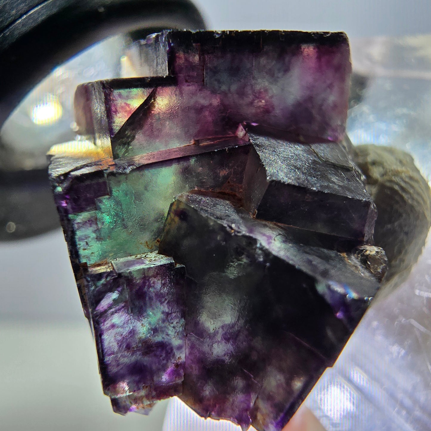 Spécimen rare de cube de fluorite fantôme, vert-violet, Okorusu, Namibie, 28 x 22 x 16 mm