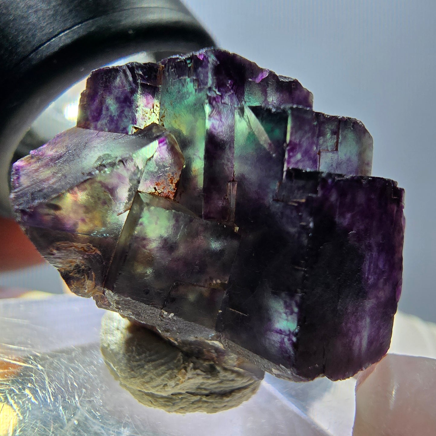 Spécimen rare de cube de fluorite fantôme, vert-violet, Okorusu, Namibie, 28 x 22 x 16 mm