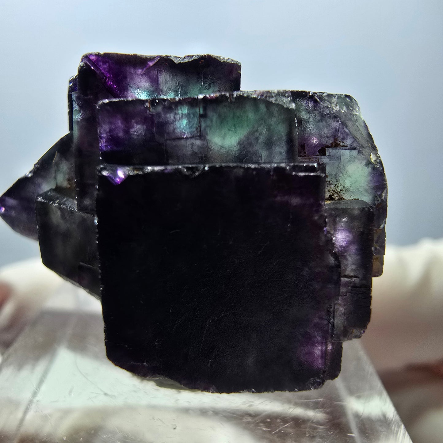 Spécimen rare de cube de fluorite fantôme, vert-violet, Okorusu, Namibie, 28 x 22 x 16 mm