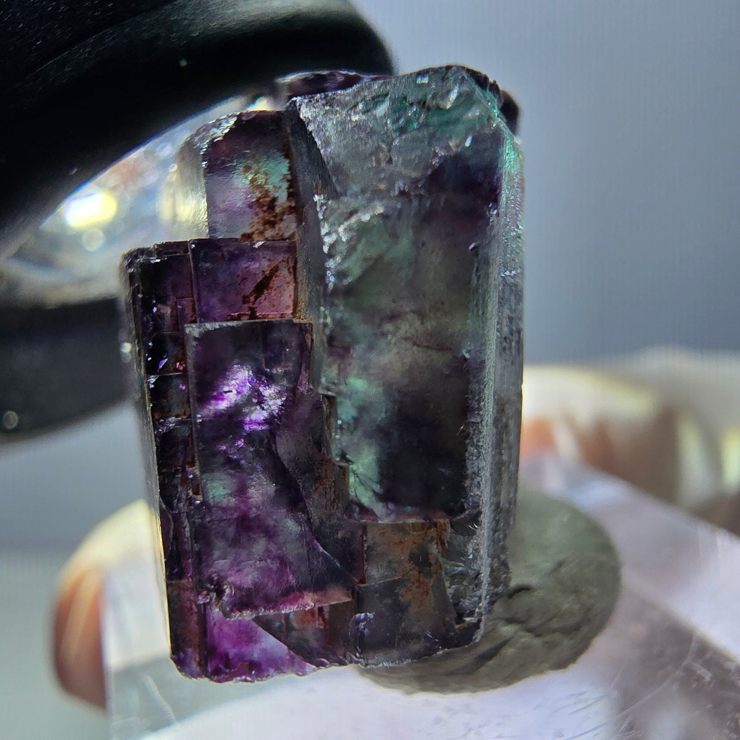 Spécimen rare de cube de fluorite fantôme, vert-violet, Okorusu, Namibie, 28 x 22 x 16 mm