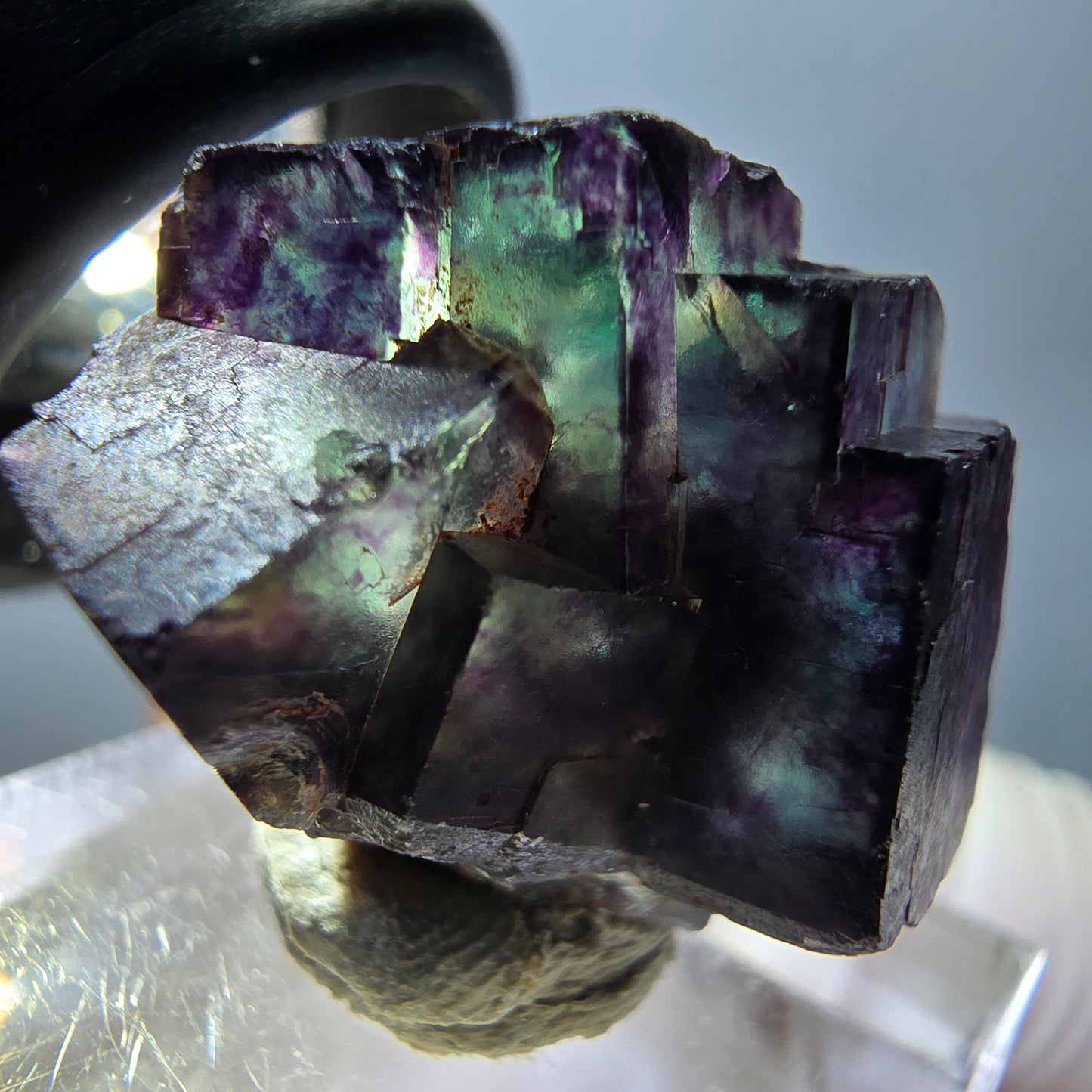 Spécimen rare de cube de fluorite fantôme, vert-violet, Okorusu, Namibie, 28 x 22 x 16 mm