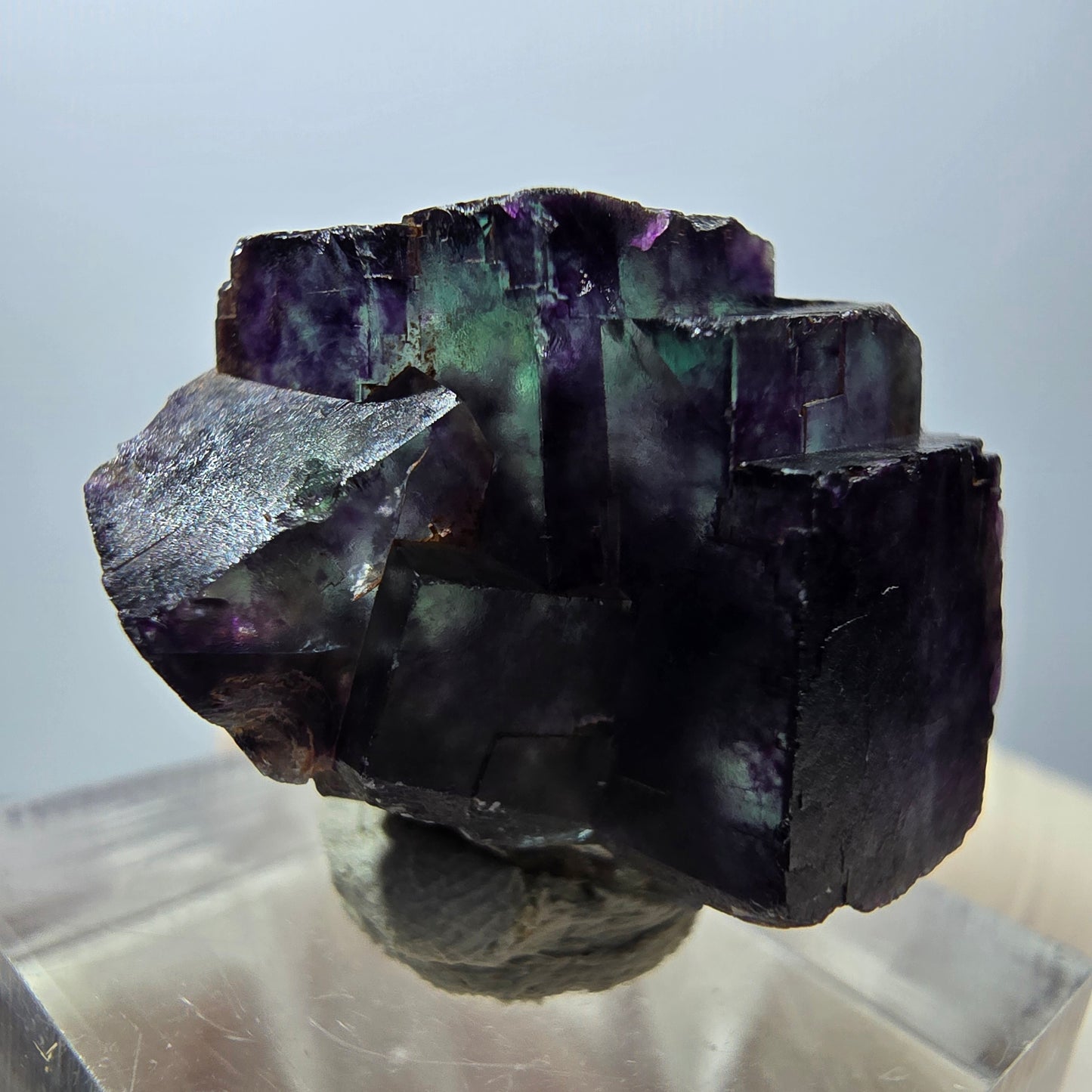 Spécimen rare de cube de fluorite fantôme, vert-violet, Okorusu, Namibie, 28 x 22 x 16 mm