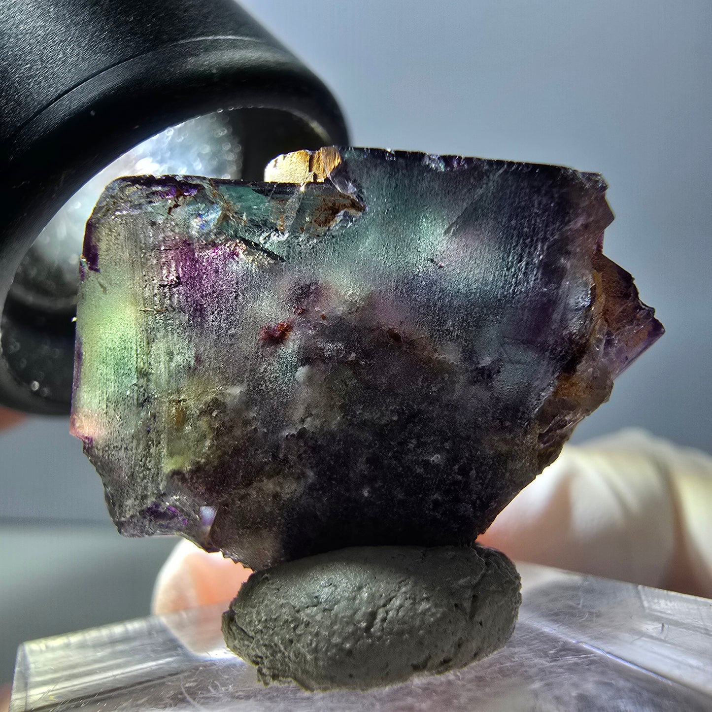 Spécimen rare de cube de fluorite fantôme, vert-violet, Okorusu, Namibie, 28 x 22 x 16 mm