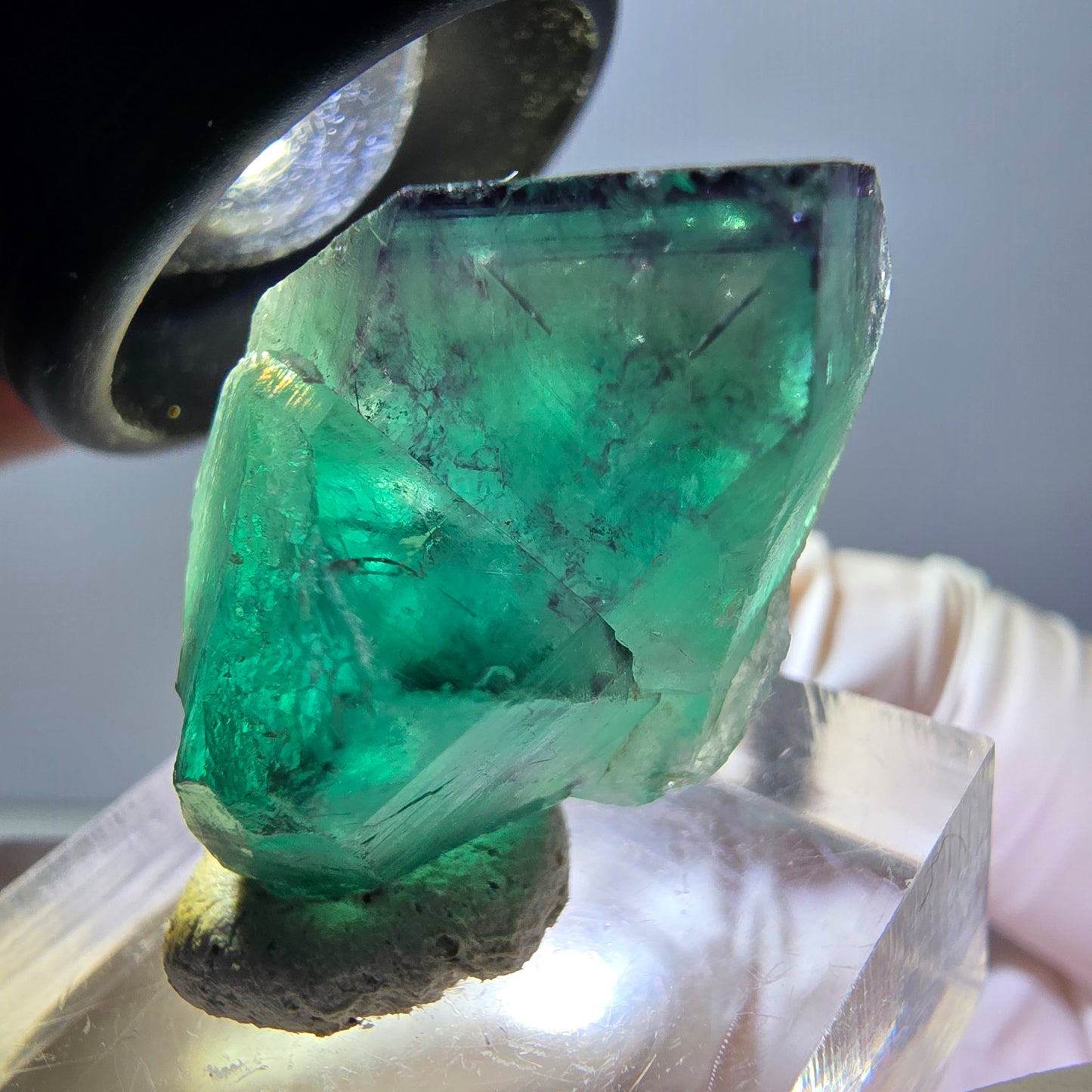 Spécimen rare de cube de fluorite fantôme, vert-violet, Okorusu, Namibie, 29 x 20 x 16 mm