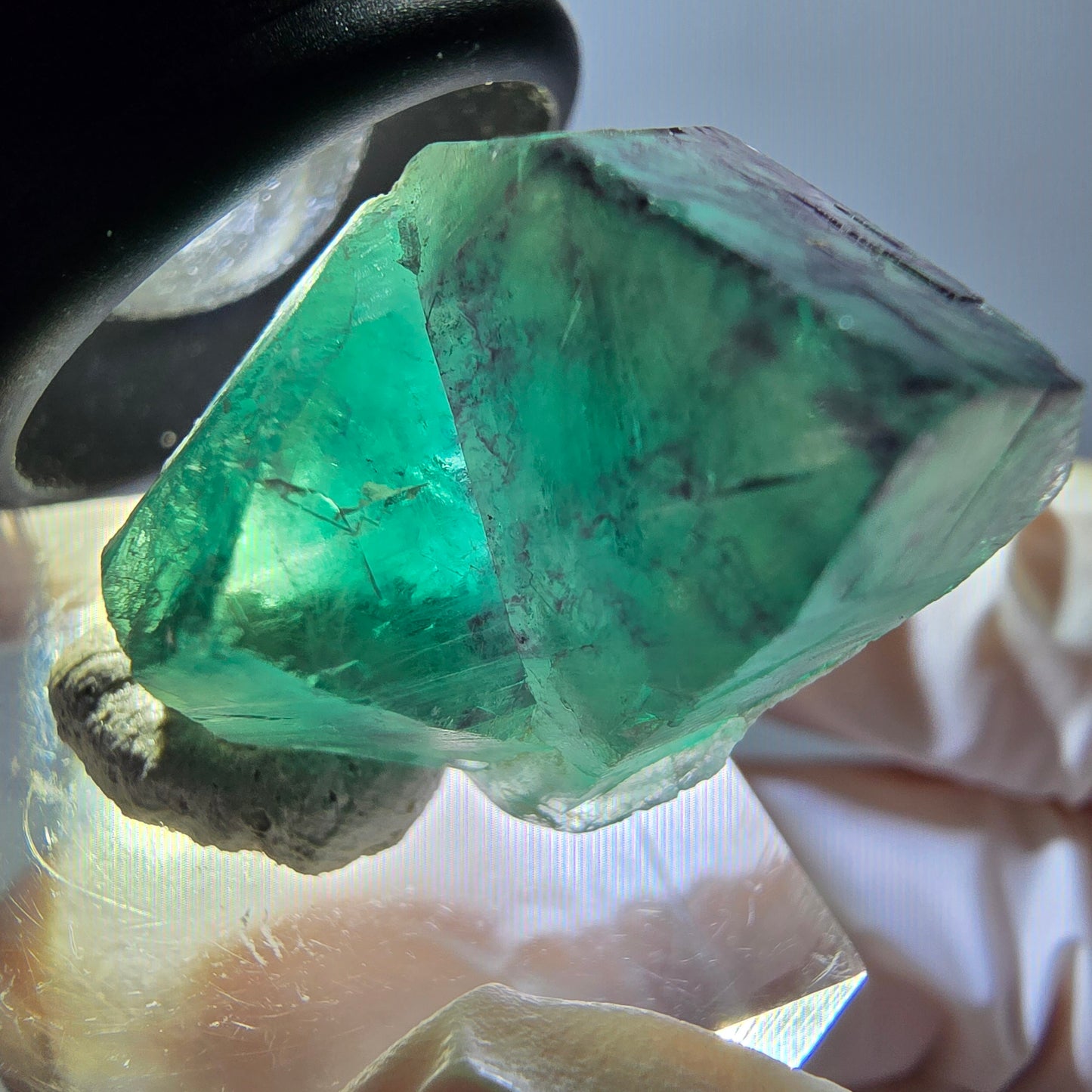 Spécimen rare de cube de fluorite fantôme, vert-violet, Okorusu, Namibie, 29 x 20 x 16 mm