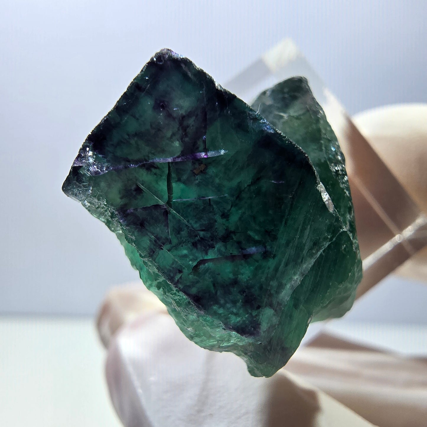 Spécimen rare de cube de fluorite fantôme, vert-violet, Okorusu, Namibie, 29 x 20 x 16 mm