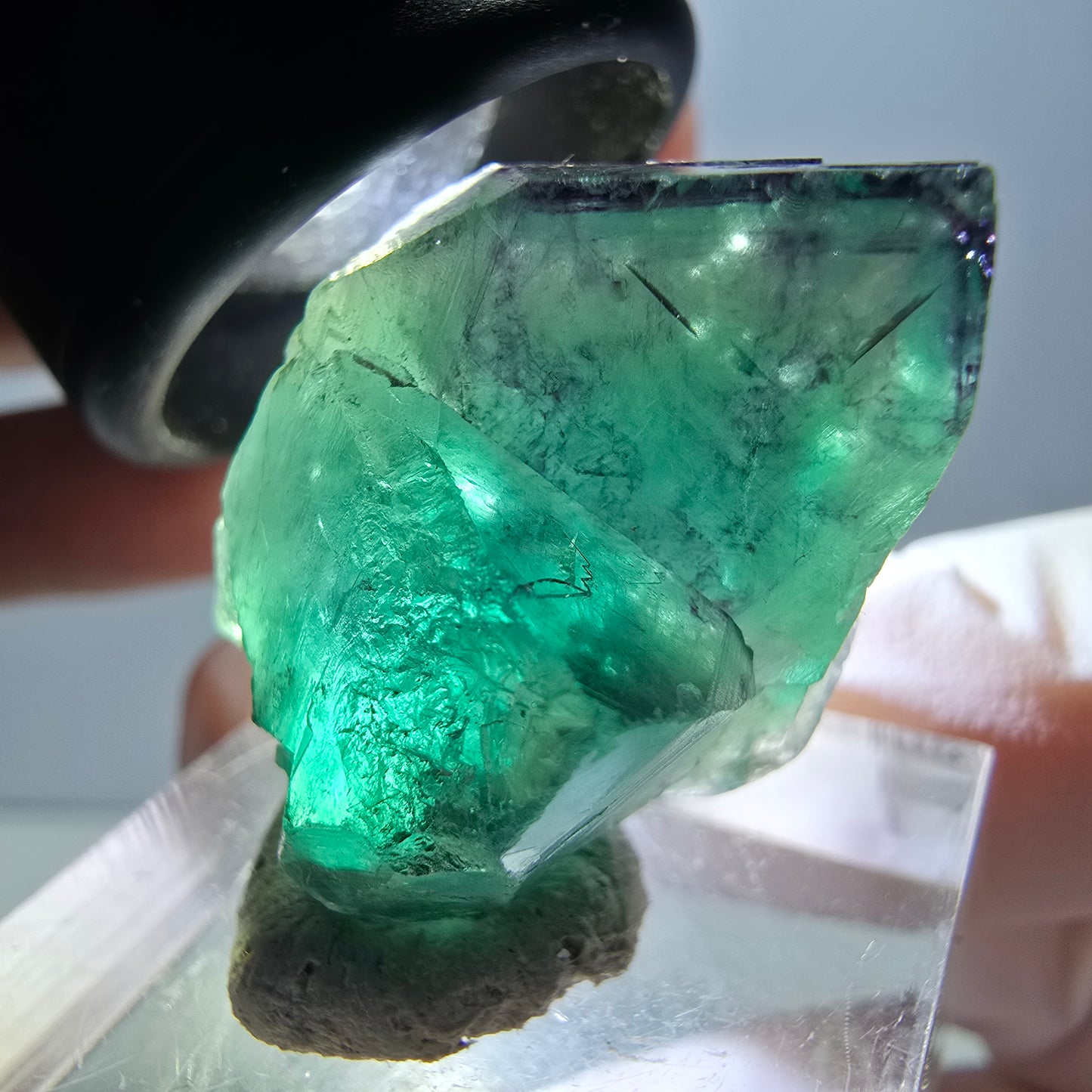 Spécimen rare de cube de fluorite fantôme, vert-violet, Okorusu, Namibie, 29 x 20 x 16 mm