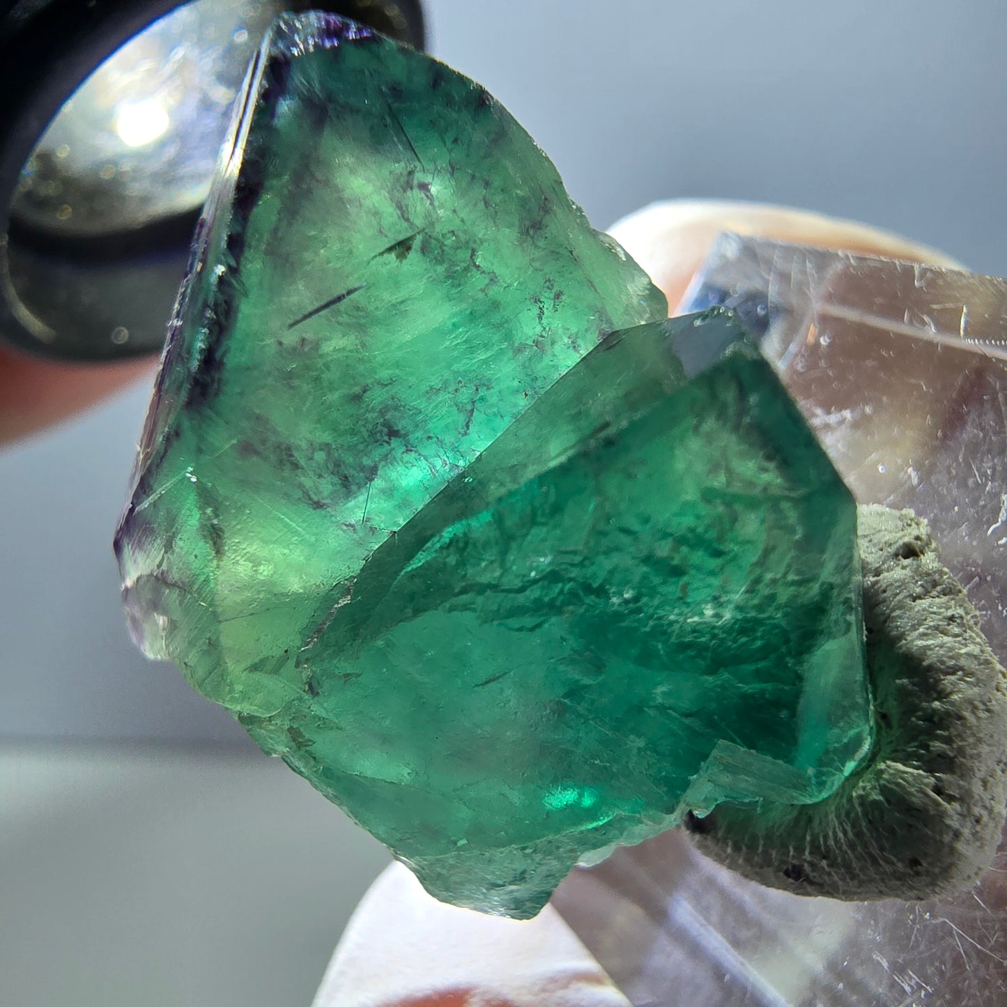 Spécimen rare de cube de fluorite fantôme, vert-violet, Okorusu, Namibie, 29 x 20 x 16 mm