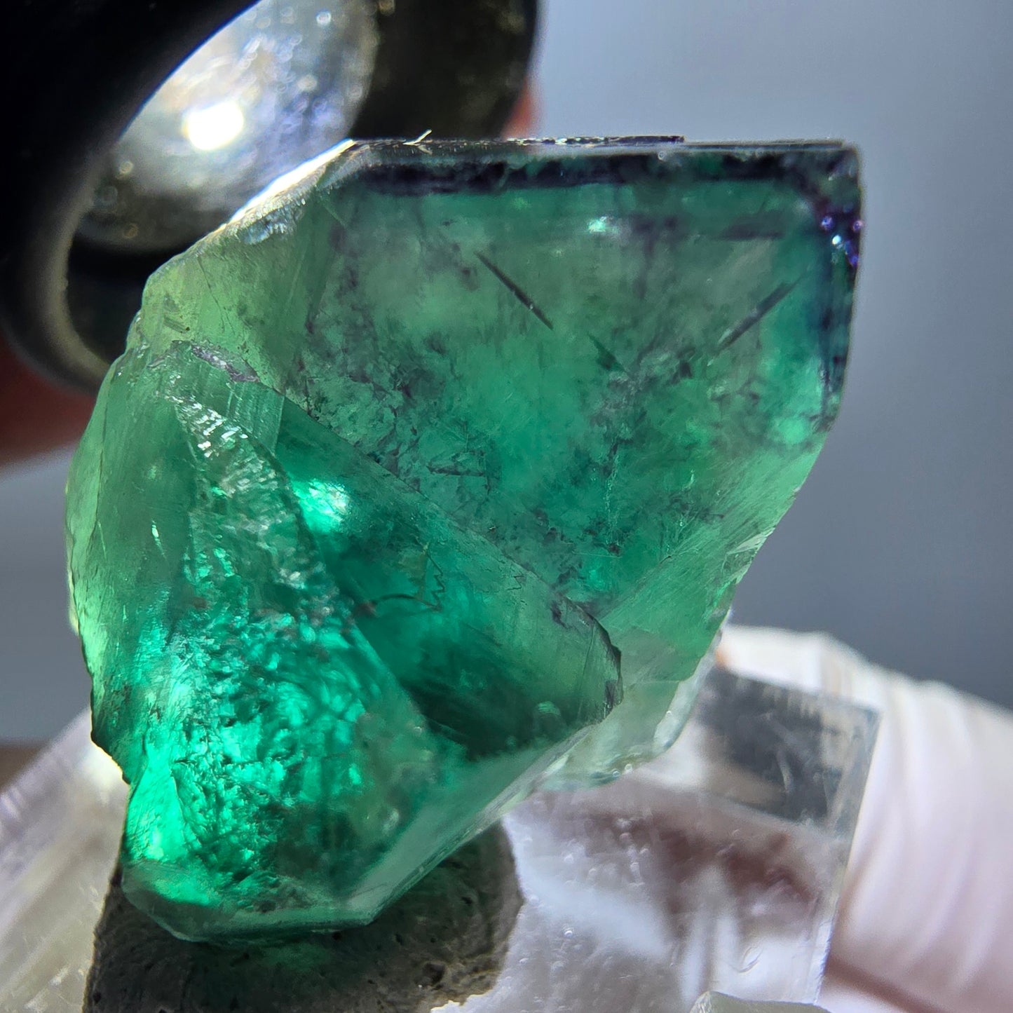 Spécimen rare de cube de fluorite fantôme, vert-violet, Okorusu, Namibie, 29 x 20 x 16 mm